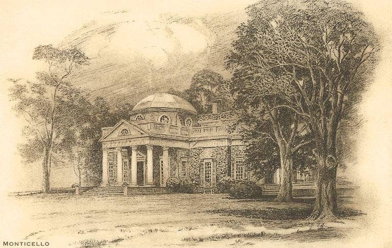 Found Image Press - Postcard VA-269 Engraving of Monticello, Charlottesville