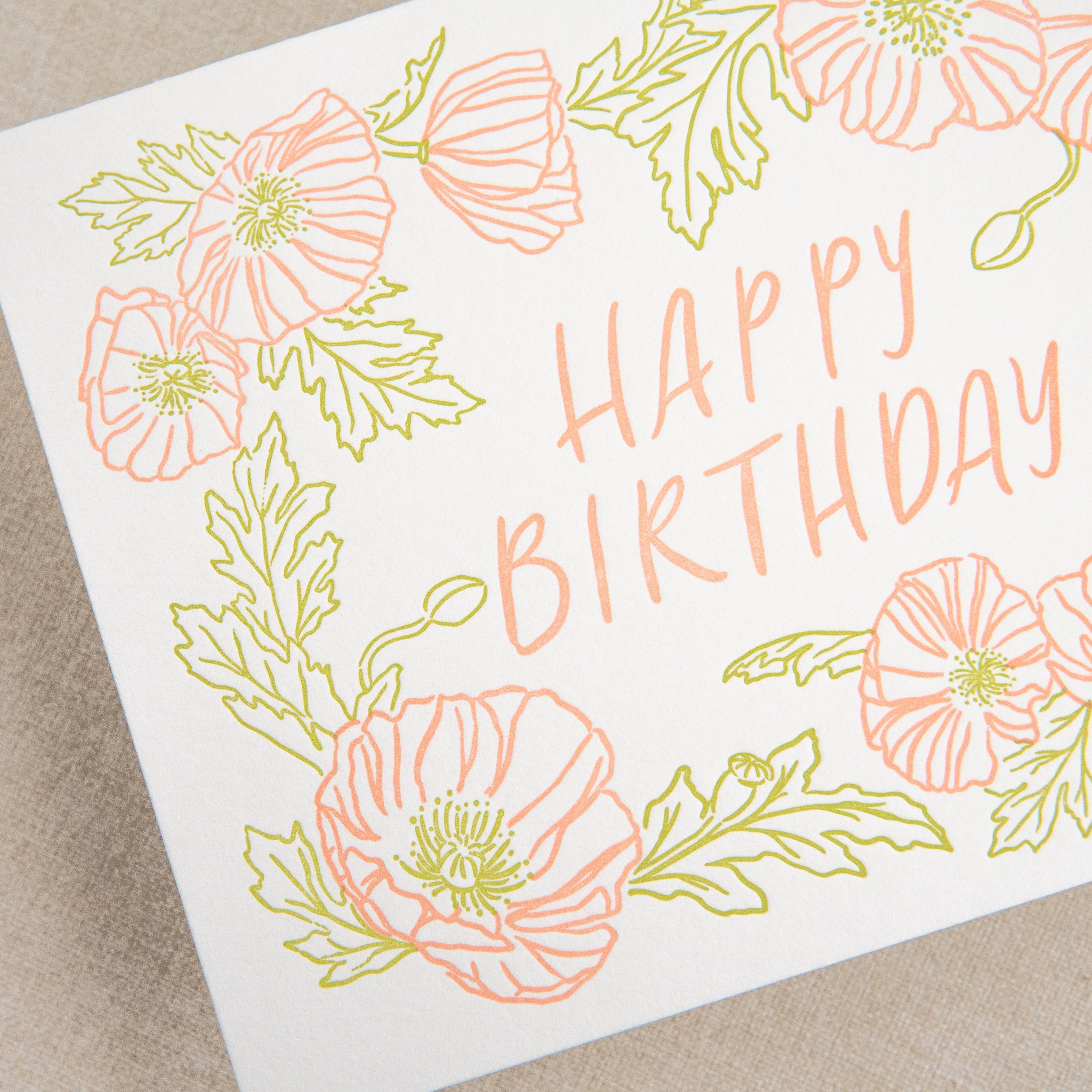 Kindred Letterpress - Poppies Birthday Card