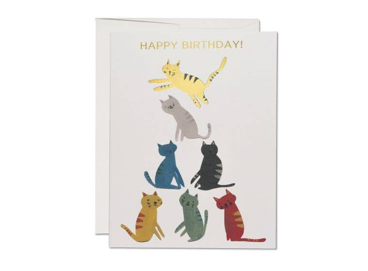 Red Cap Cards - Gold Kitty Birthday Greeting Card