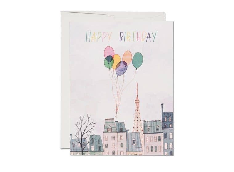 Red Cap Cards - Paris Balloons Birthday Greeting Card