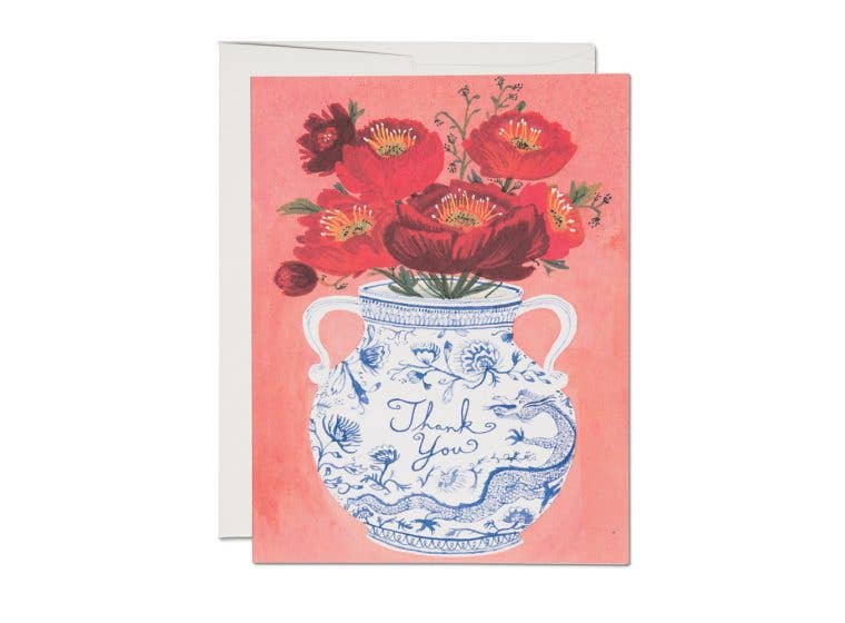 Red Cap Cards - Dragon Vase Thank You Greeting Card