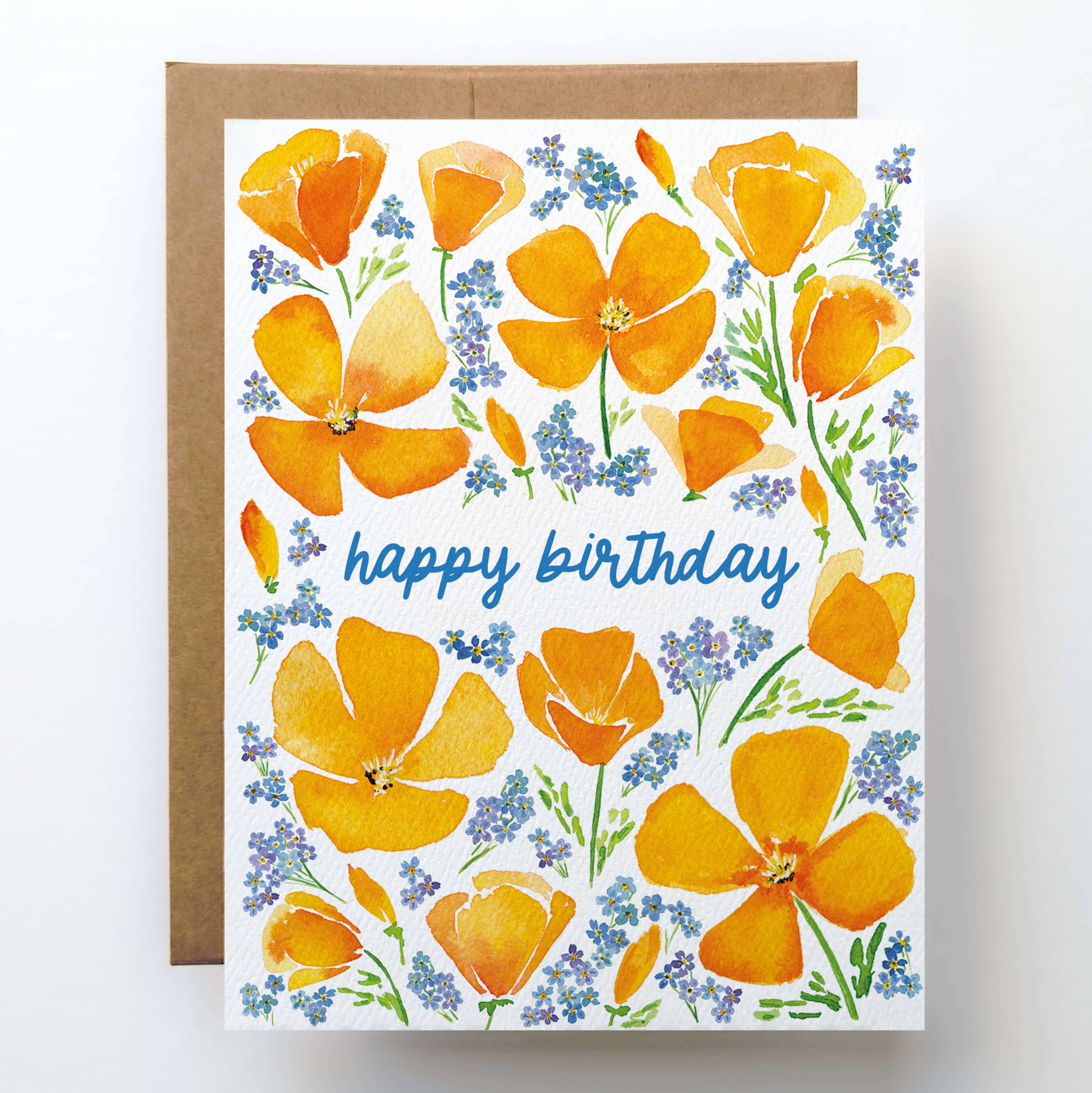 Watercolor Wednesday - Wildflower Birthday Card |  Floral Poppy Happy Birthday Card