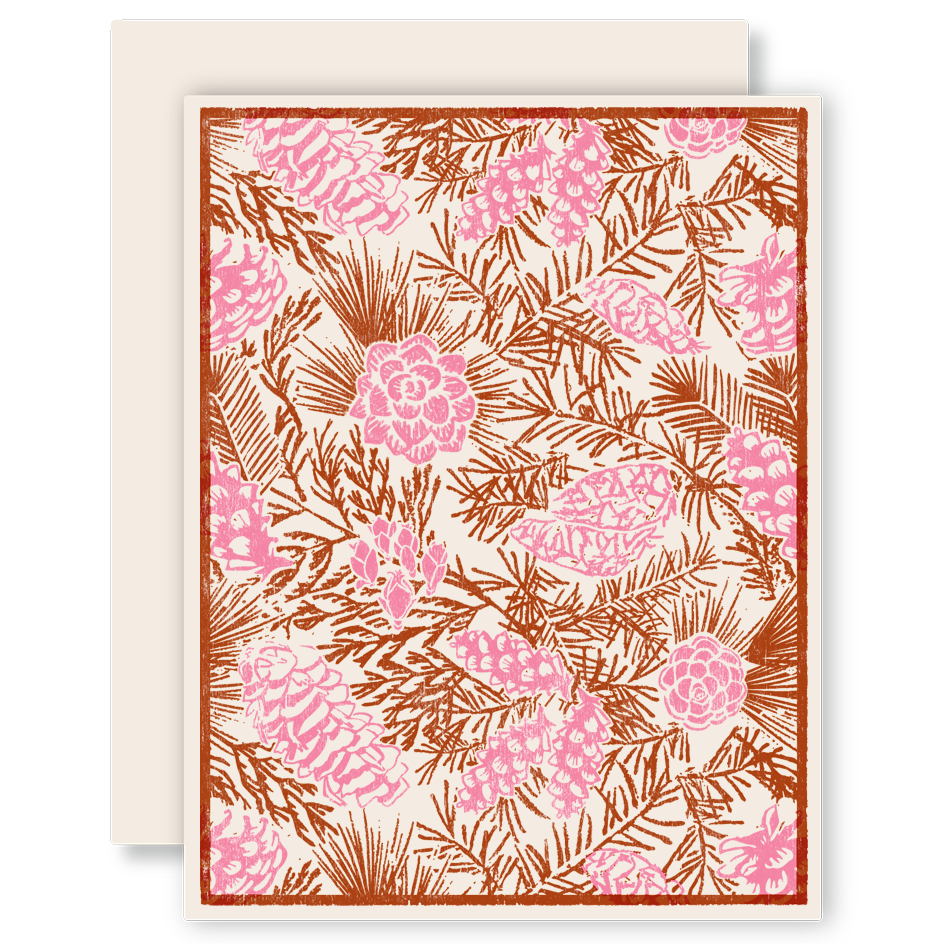Heartell Press - Pines and Boughs (Pink) Letterpress Card-Boxed Set of Six