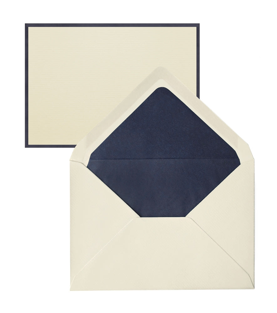 Original Crown Mill Bi-Color Note Card Box, Cream\Navy Blue