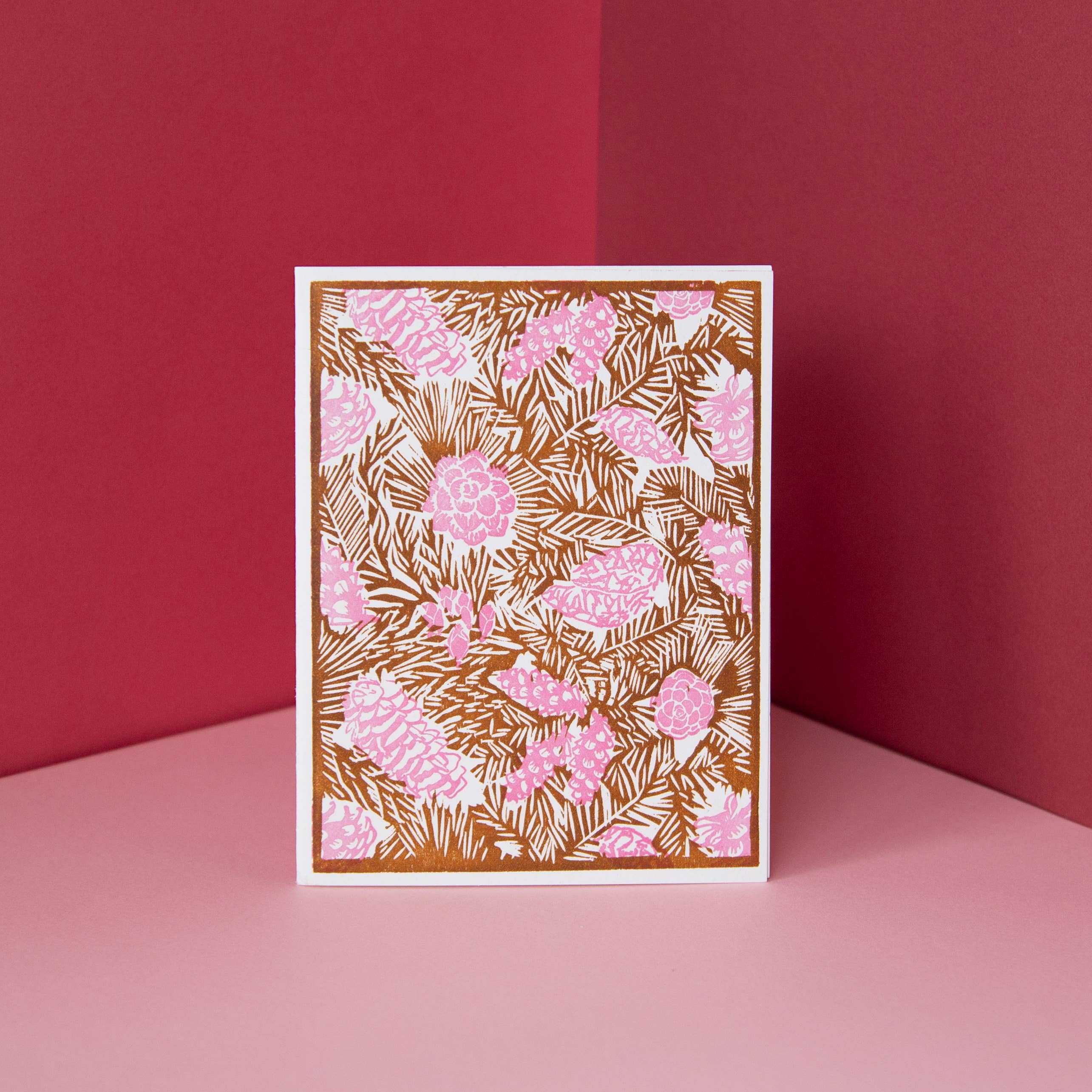 Heartell Press - Pines and Boughs (Pink) Letterpress Card-Boxed Set of Six