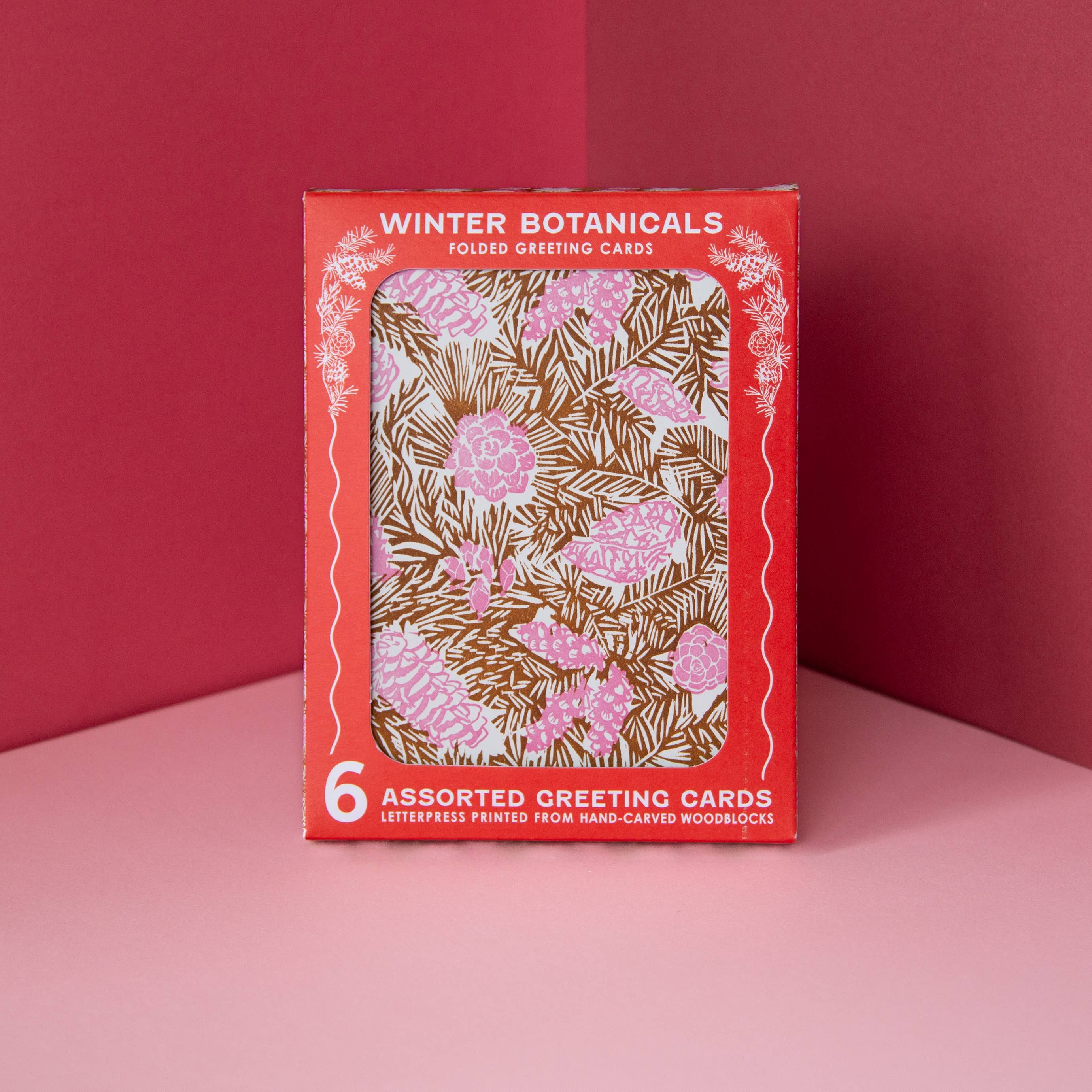 Heartell Press - Pines and Boughs (Pink) Letterpress Card-Boxed Set of Six