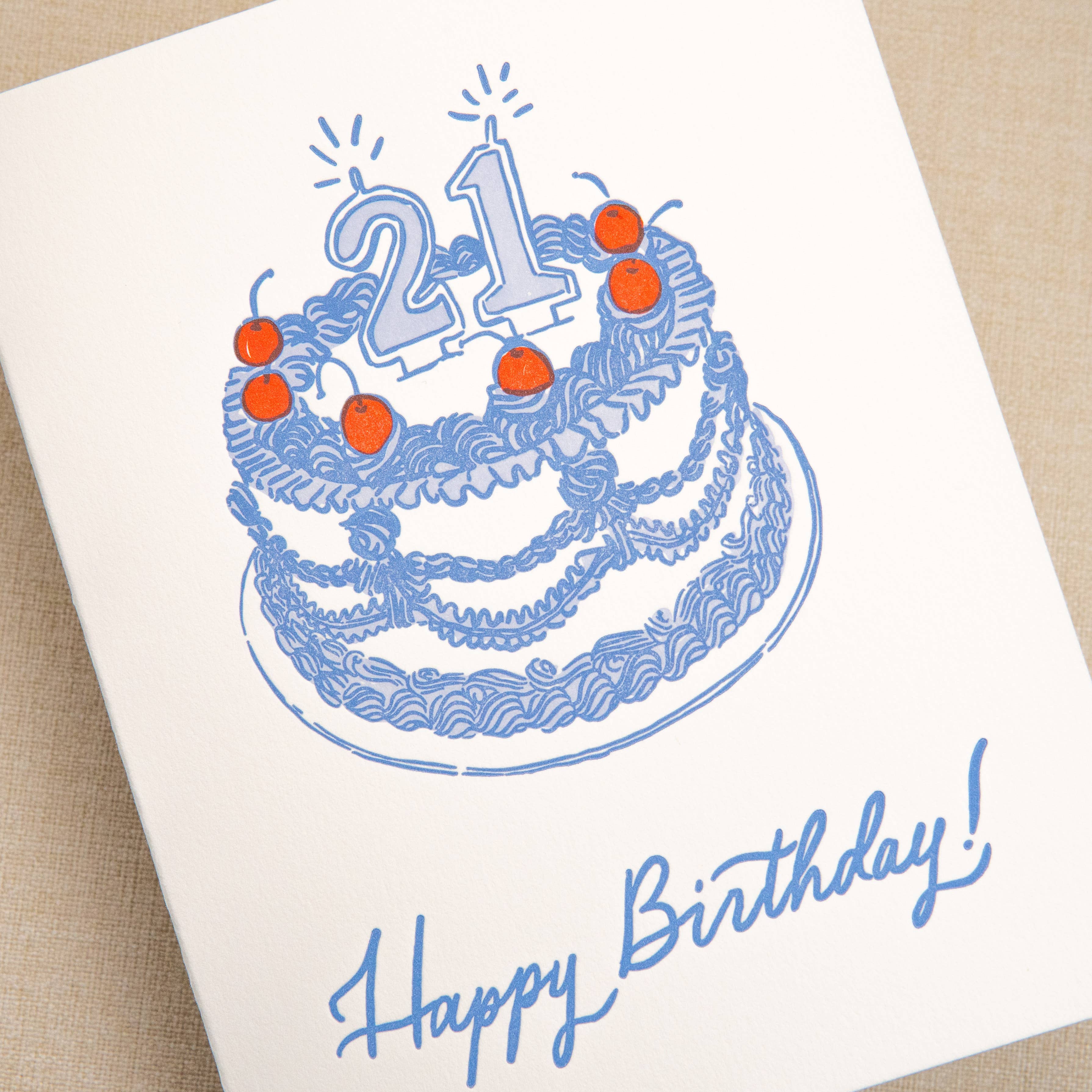 Kindred Letterpress - 21st Birthday Cake Card