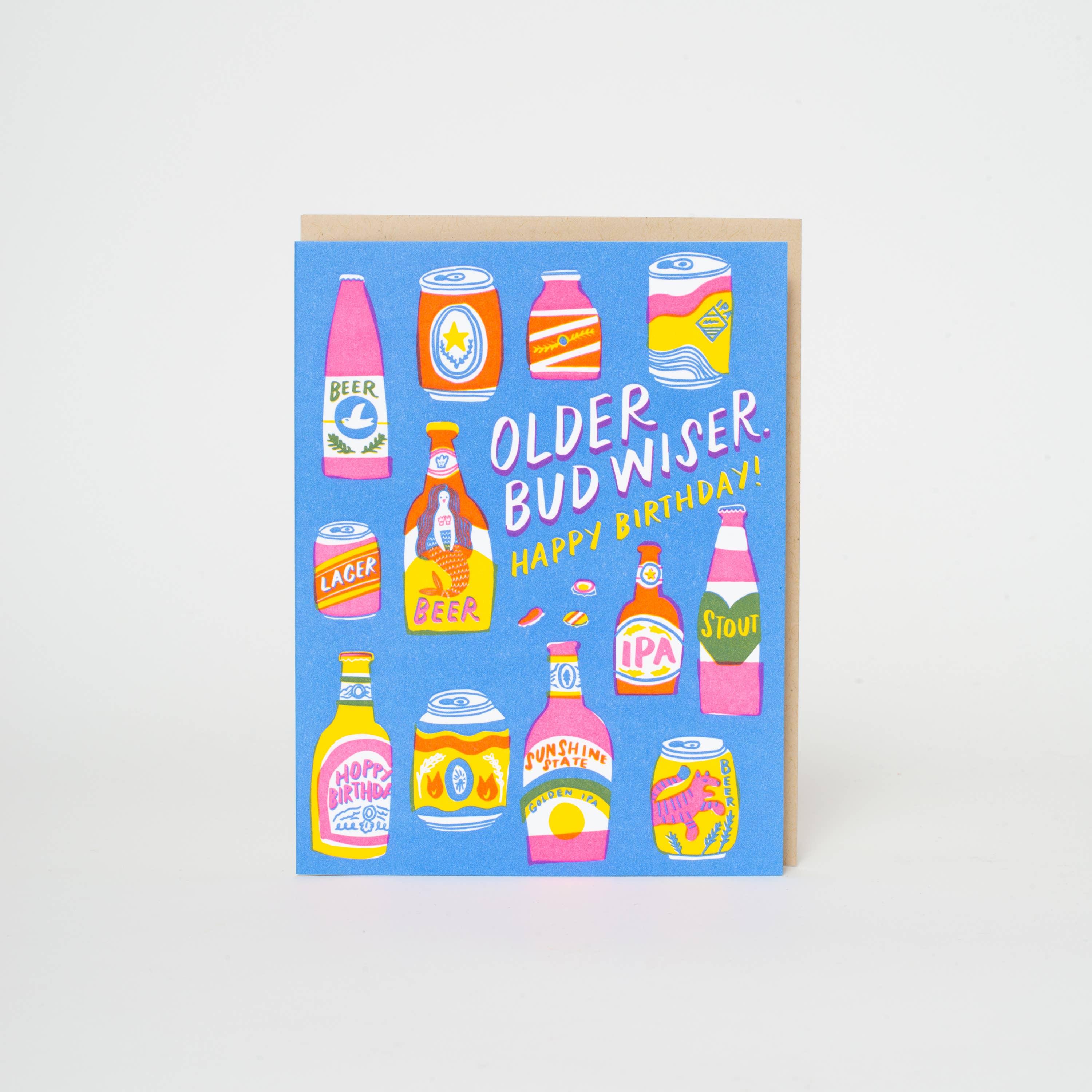 Egg Press Manufacturing - Bud Wiser Birthday Punny Letterpress Greeting Card by Hello!Lucky