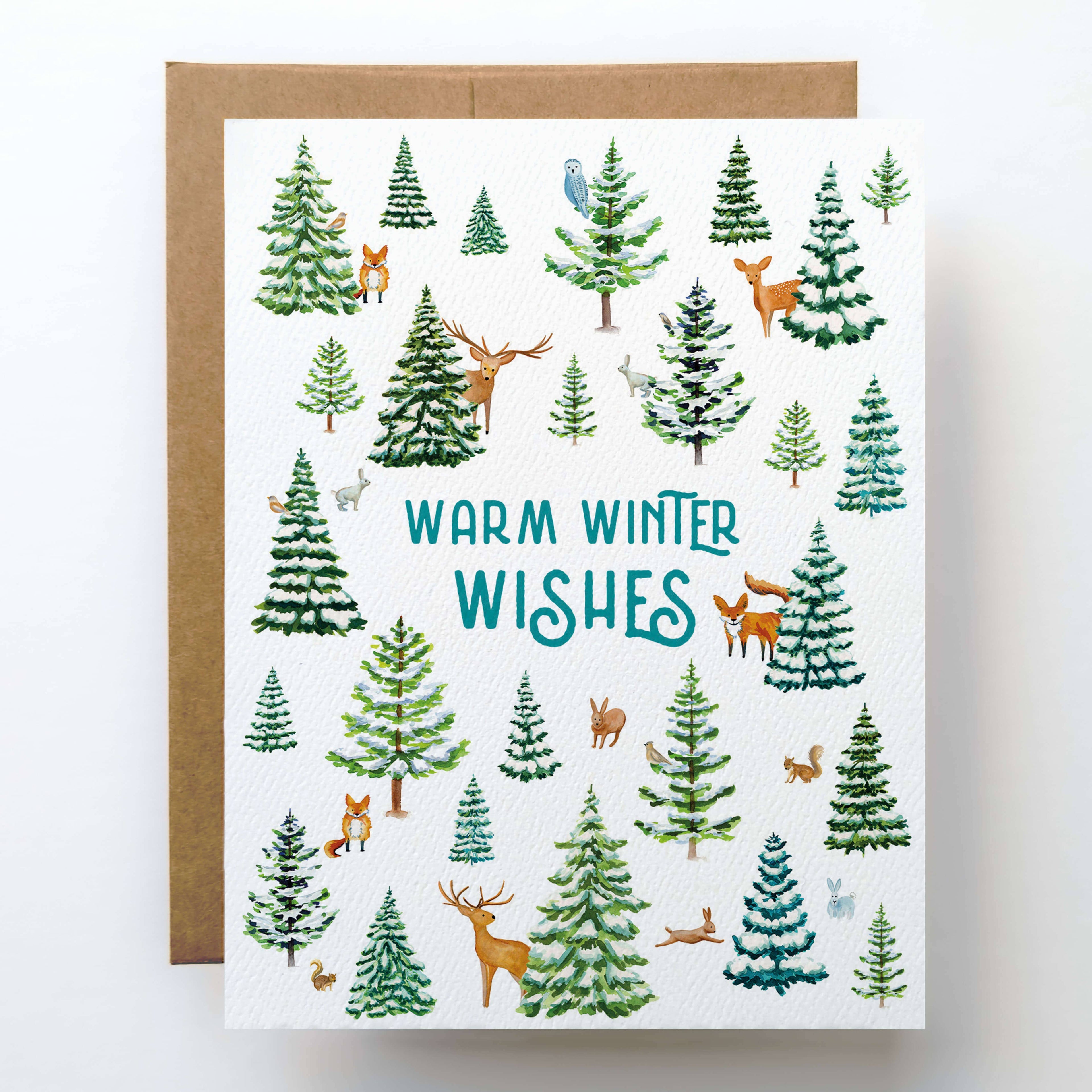 Watercolor Wednesday - Woodland Holiday Card | Cute Warm Winter Wishes Forest Card