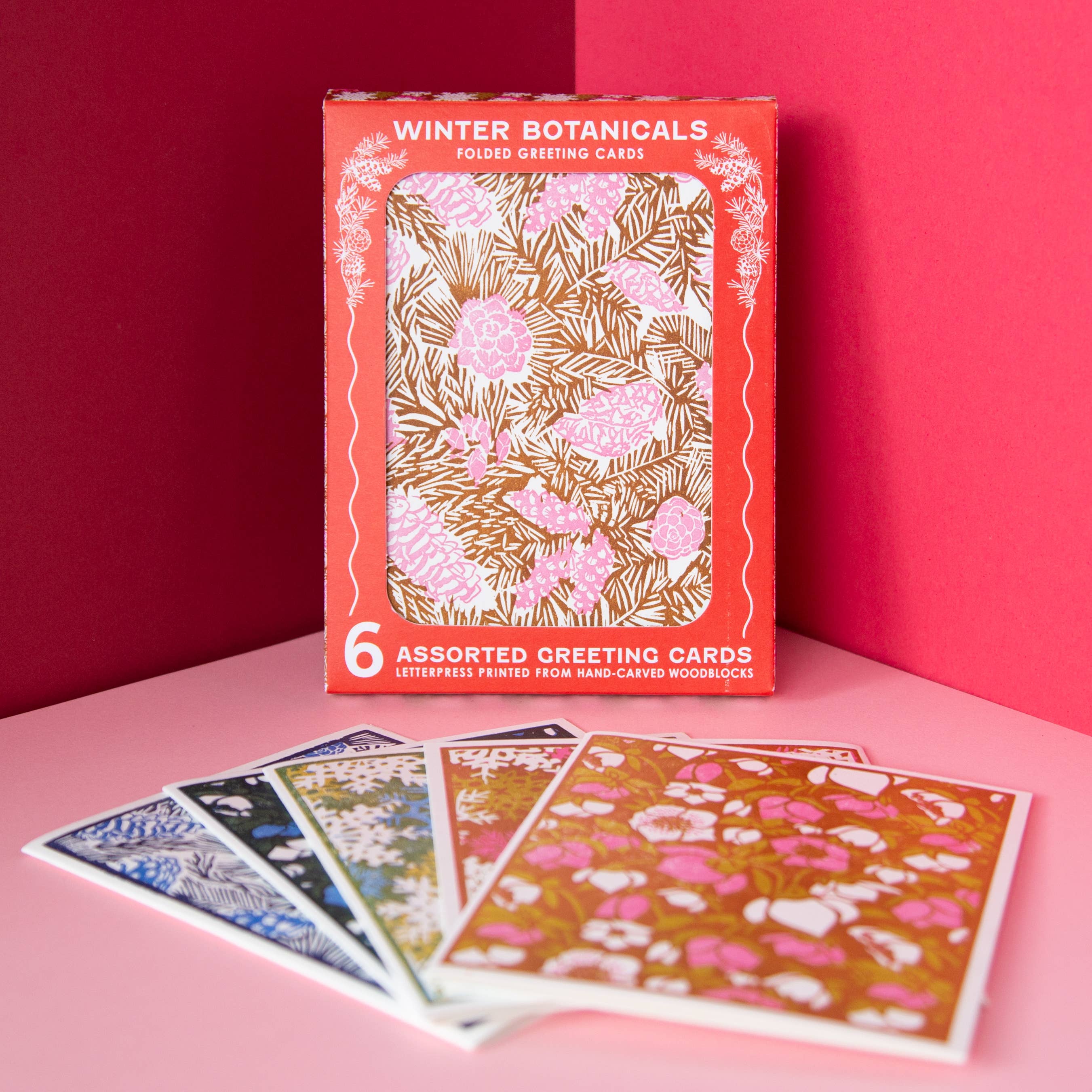 Heartell Press - Pines and Boughs (Pink) Letterpress Card-Boxed Set of Six