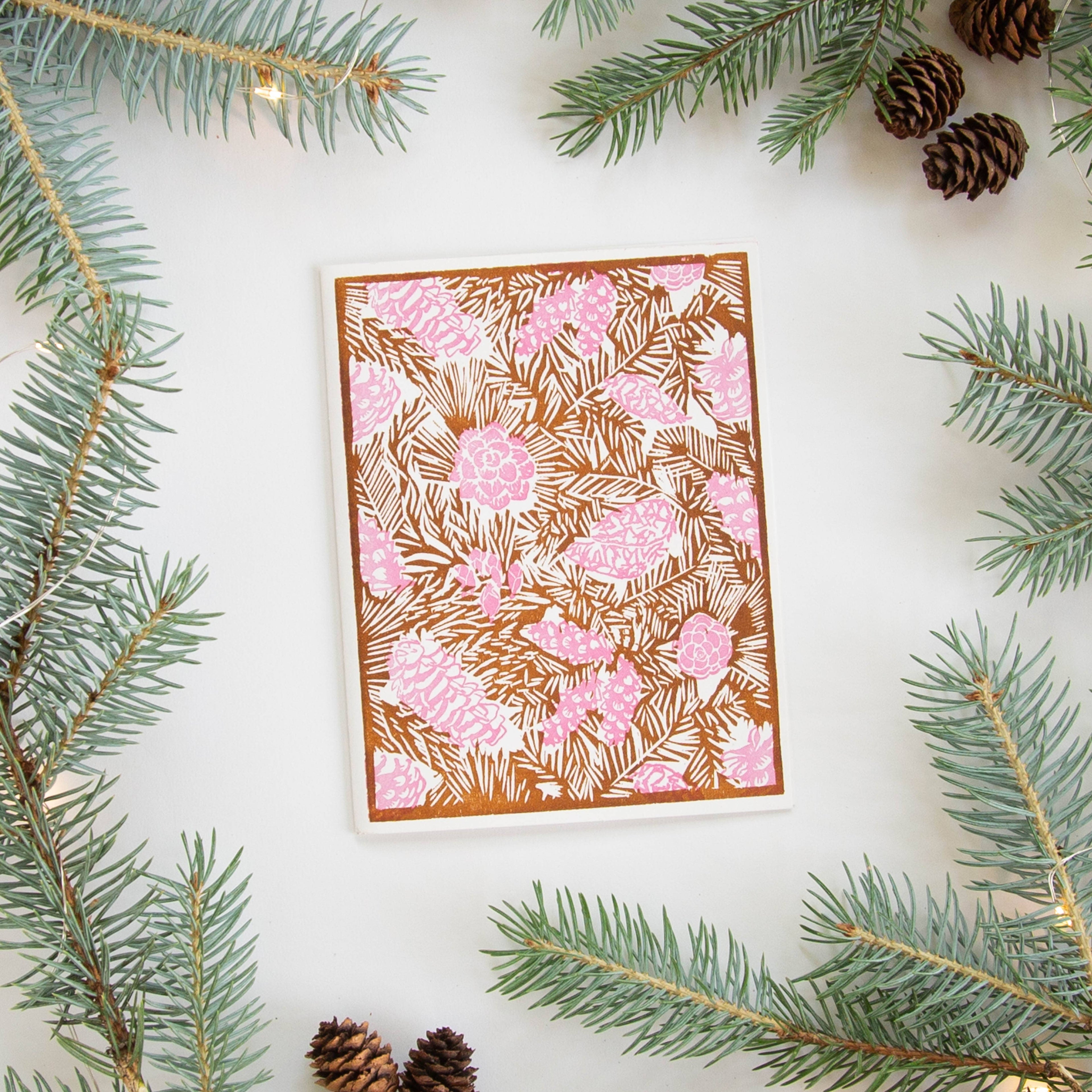 Heartell Press - Pines and Boughs (Pink) Letterpress Card-Boxed Set of Six