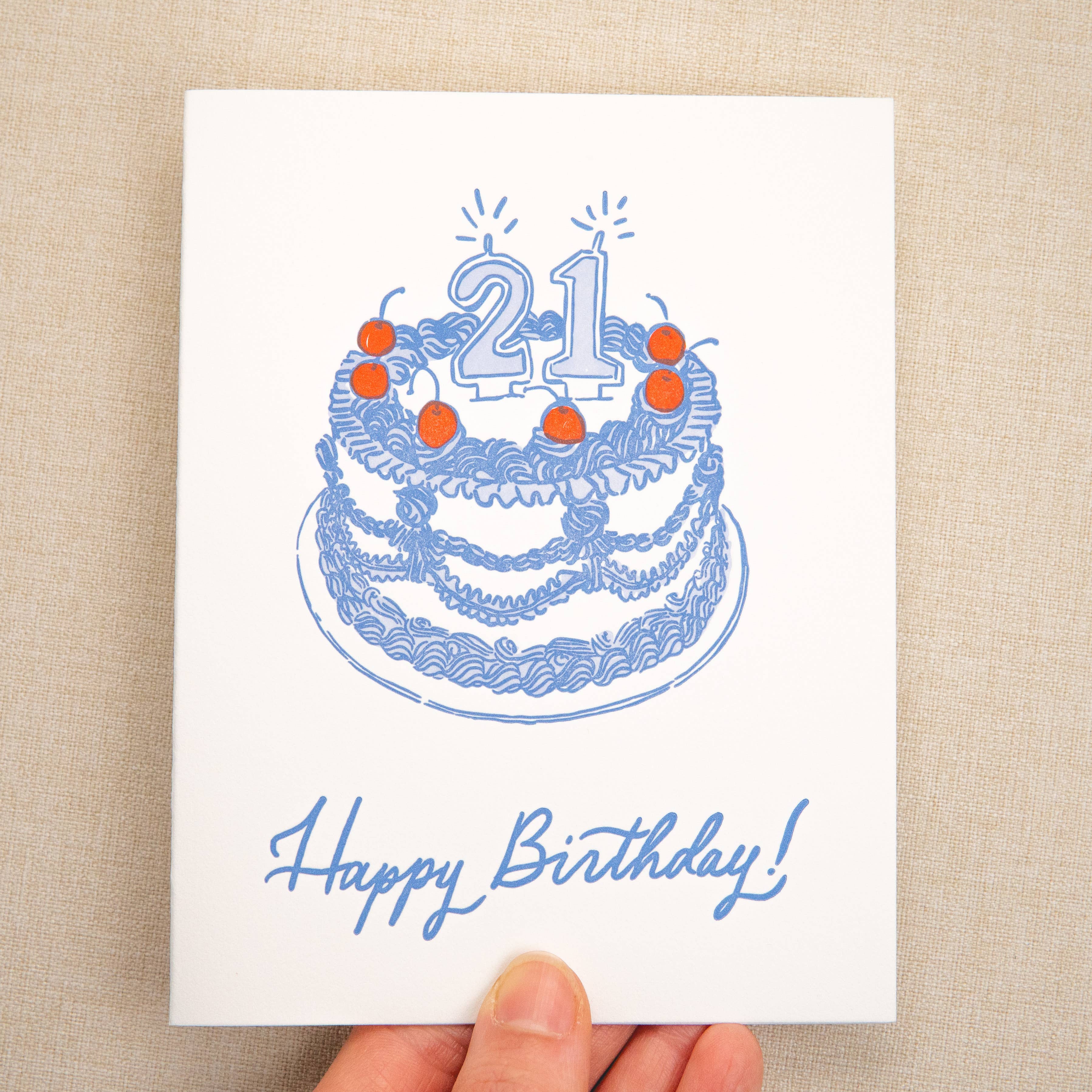 Kindred Letterpress - 21st Birthday Cake Card