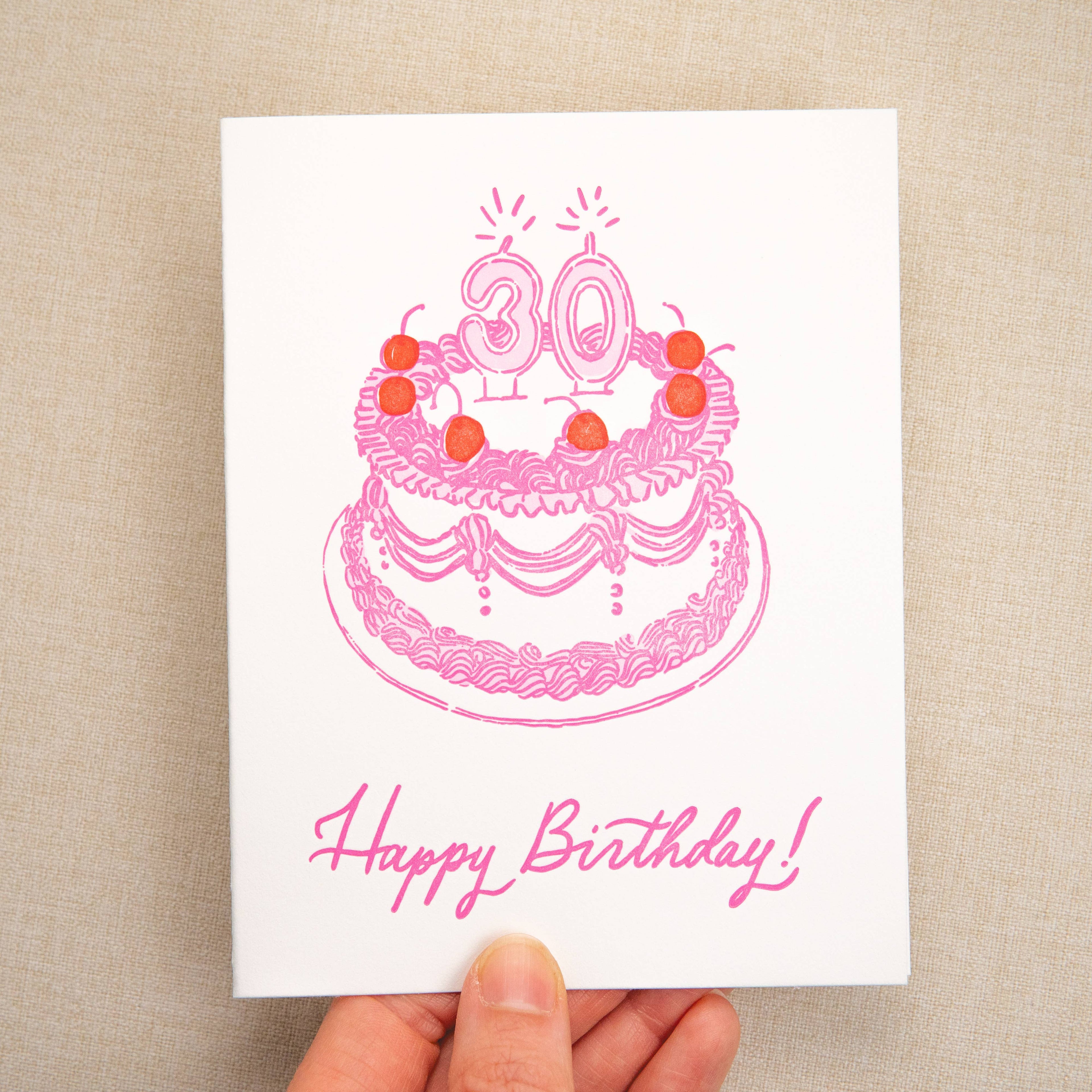 Kindred Letterpress - 30th Birthday Cake Card
