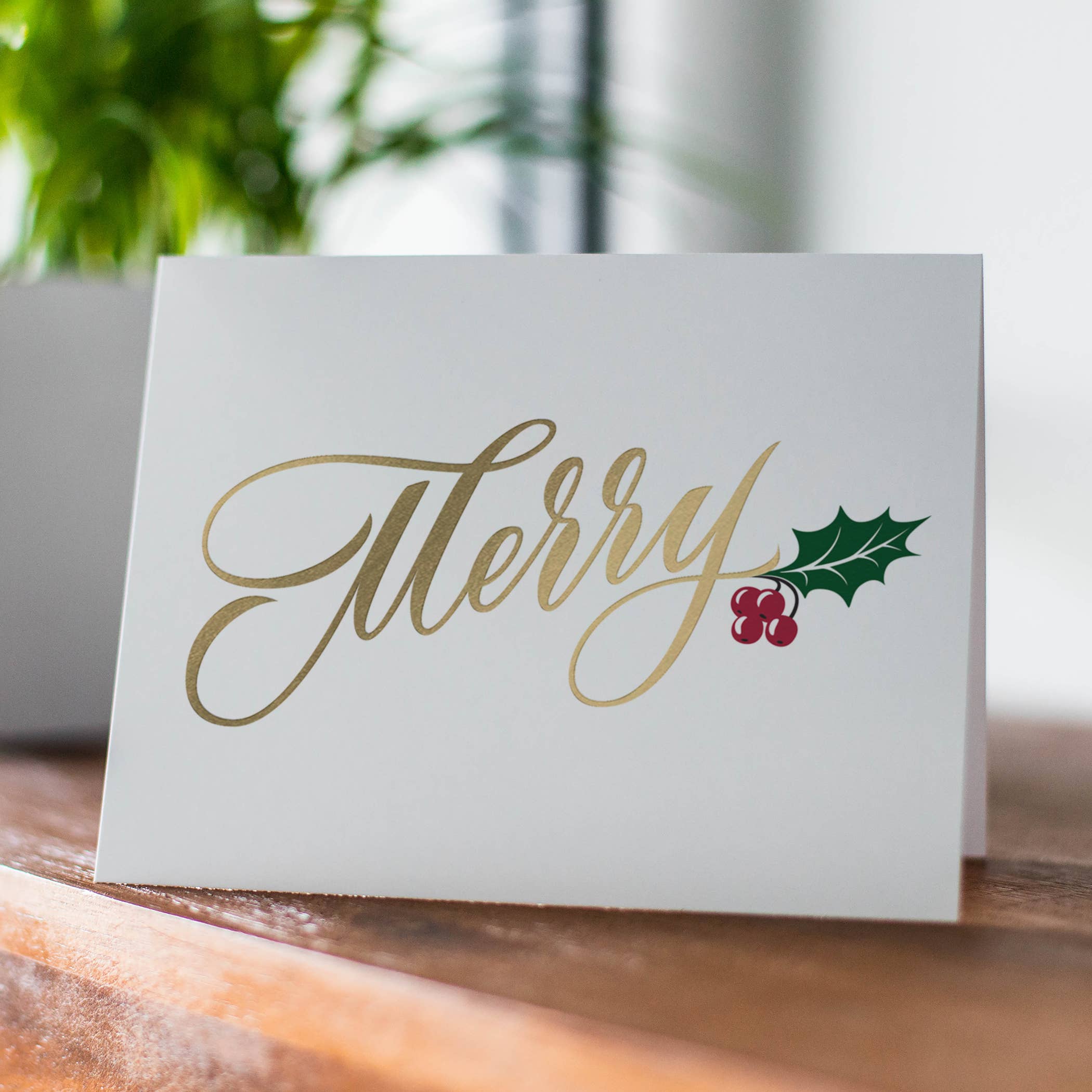 Fine Moments - Holiday Greeting Card – Merry with Holly Design