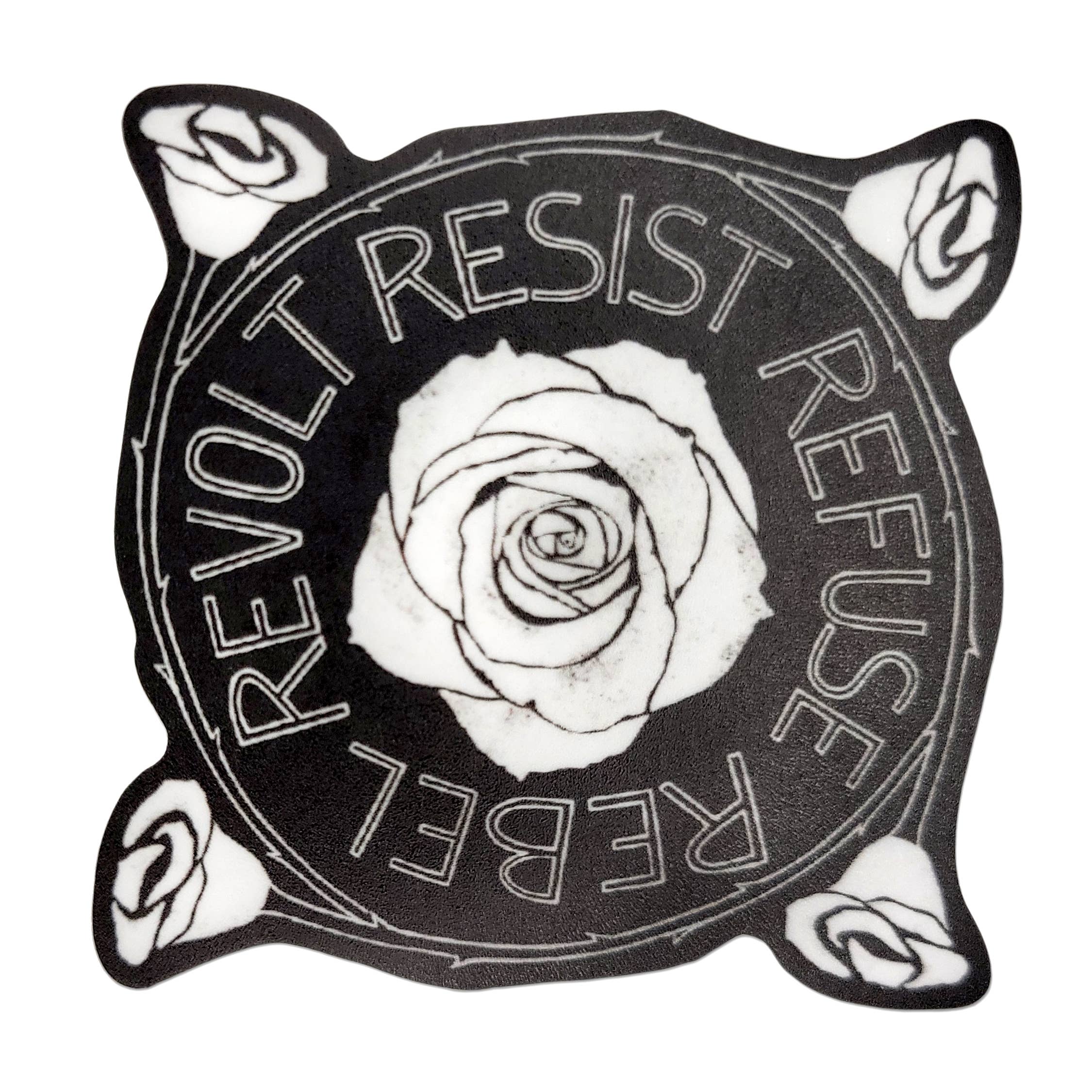 beve! - White Rose Resist Revolt Refuse Rebel Sticker, 2.5"