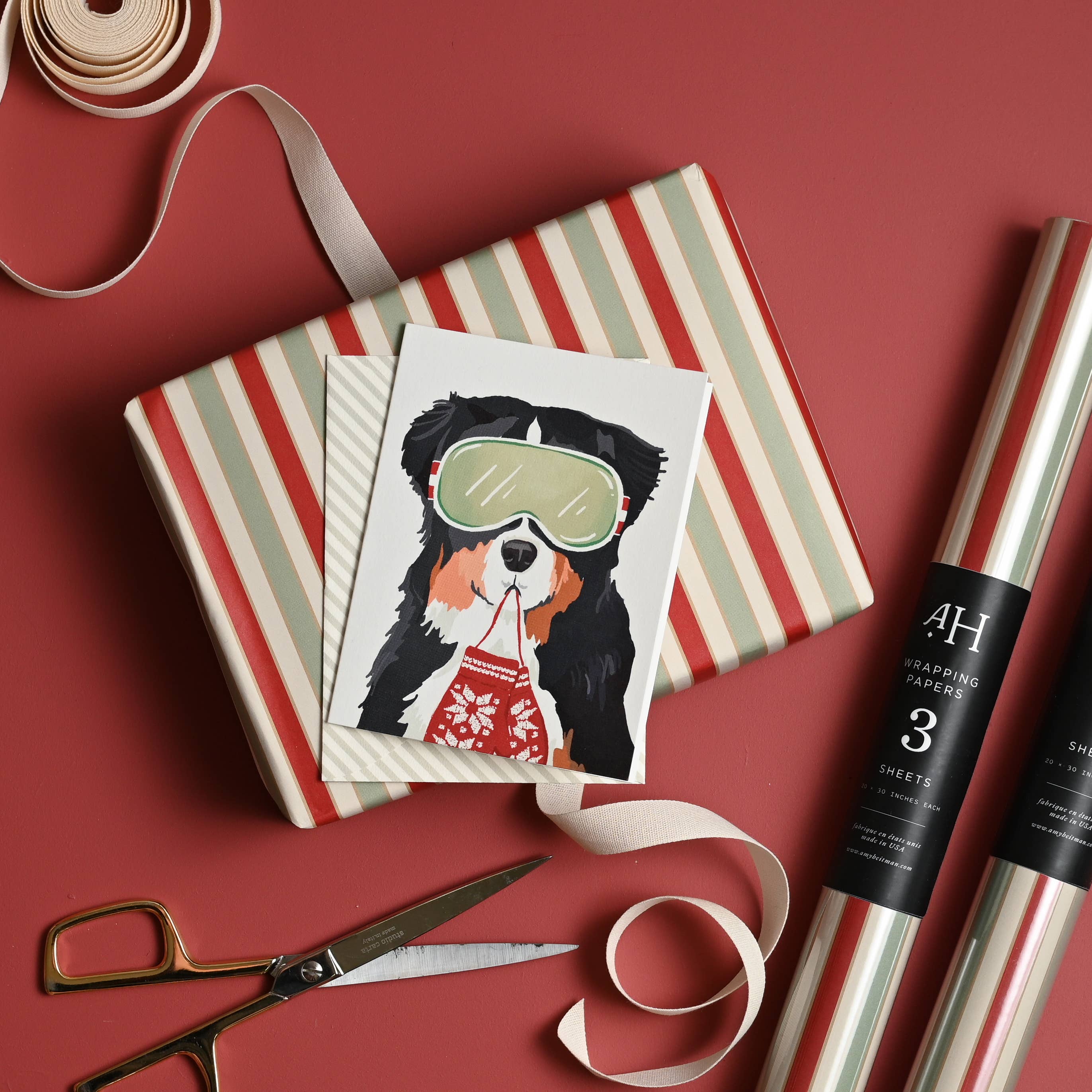 Amy Heitman - Bernese Ski Dog Holiday Card