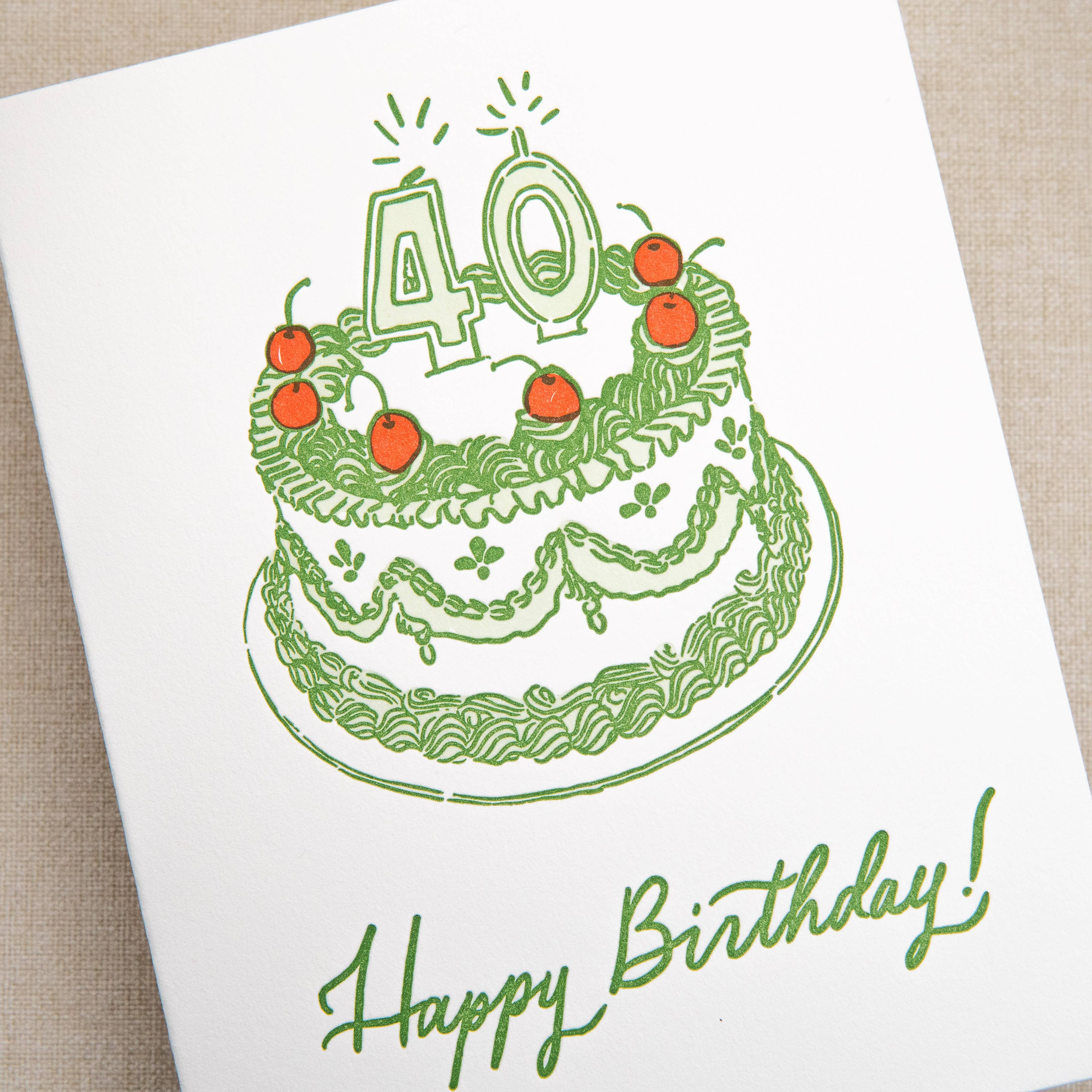Kindred Letterpress - 40th Birthday Cake Card