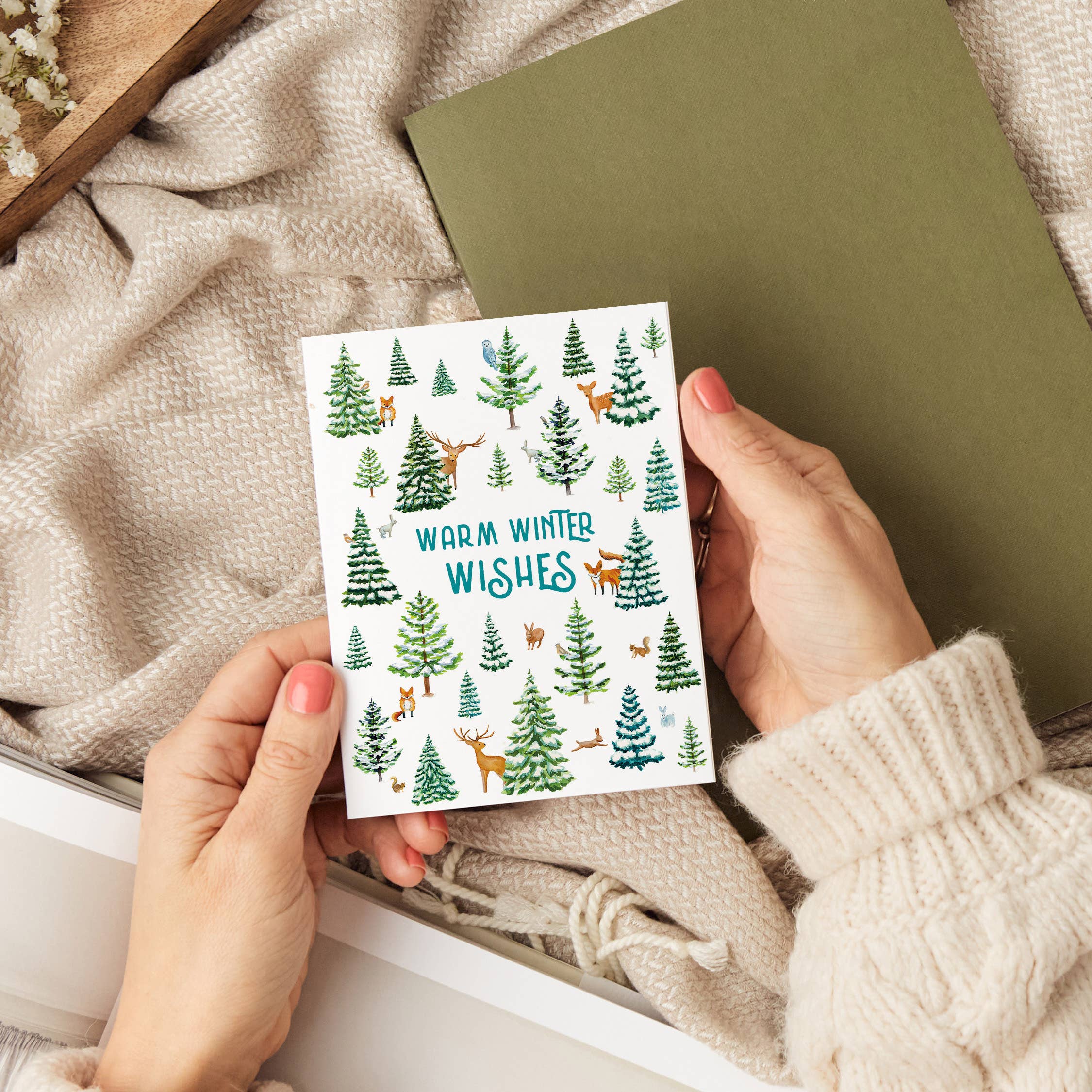 Watercolor Wednesday - Woodland Holiday Card | Cute Warm Winter Wishes Forest Card