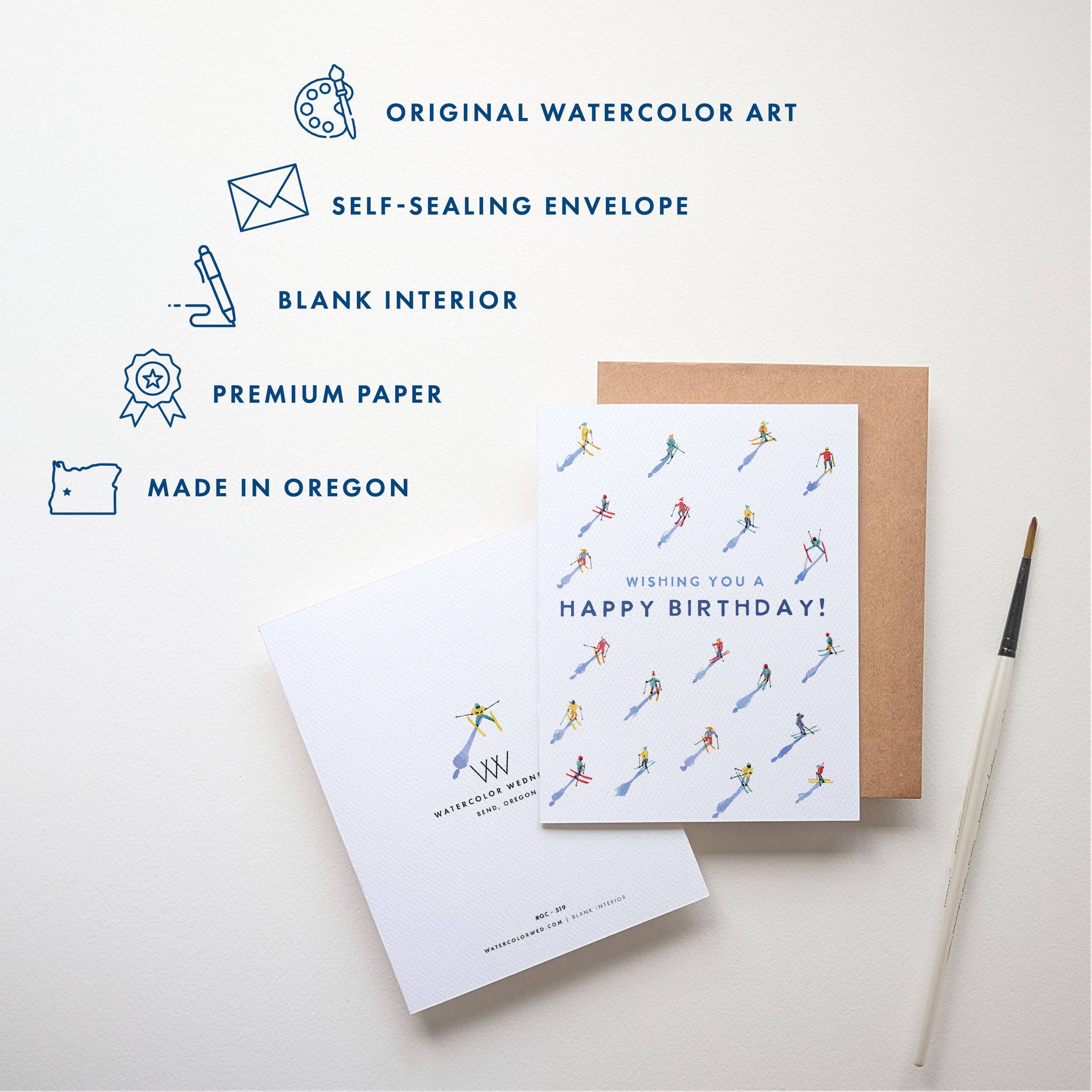 Watercolor Wednesday - Skiing Birthday Card | Winter Happy Birthday Card for Skier