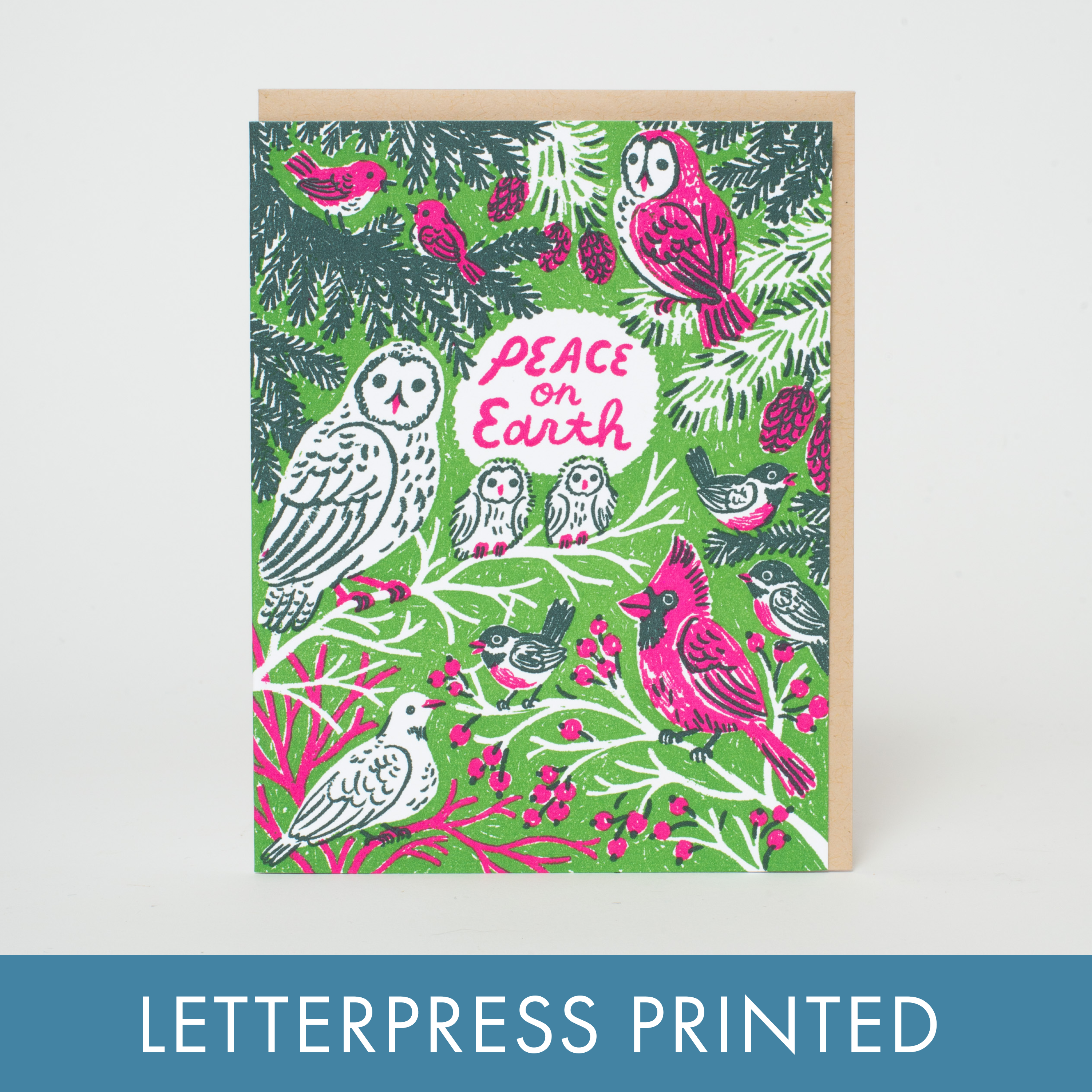Egg Press Manufacturing - Peace Birds Letterpress Holiday Greeting Card by Phoebe Wahl