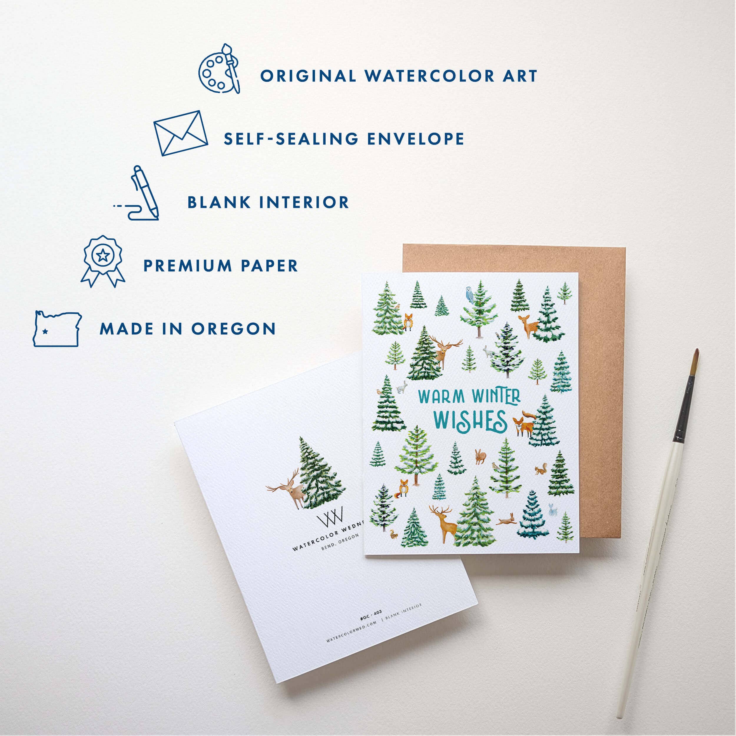 Watercolor Wednesday - Woodland Holiday Card | Cute Warm Winter Wishes Forest Card
