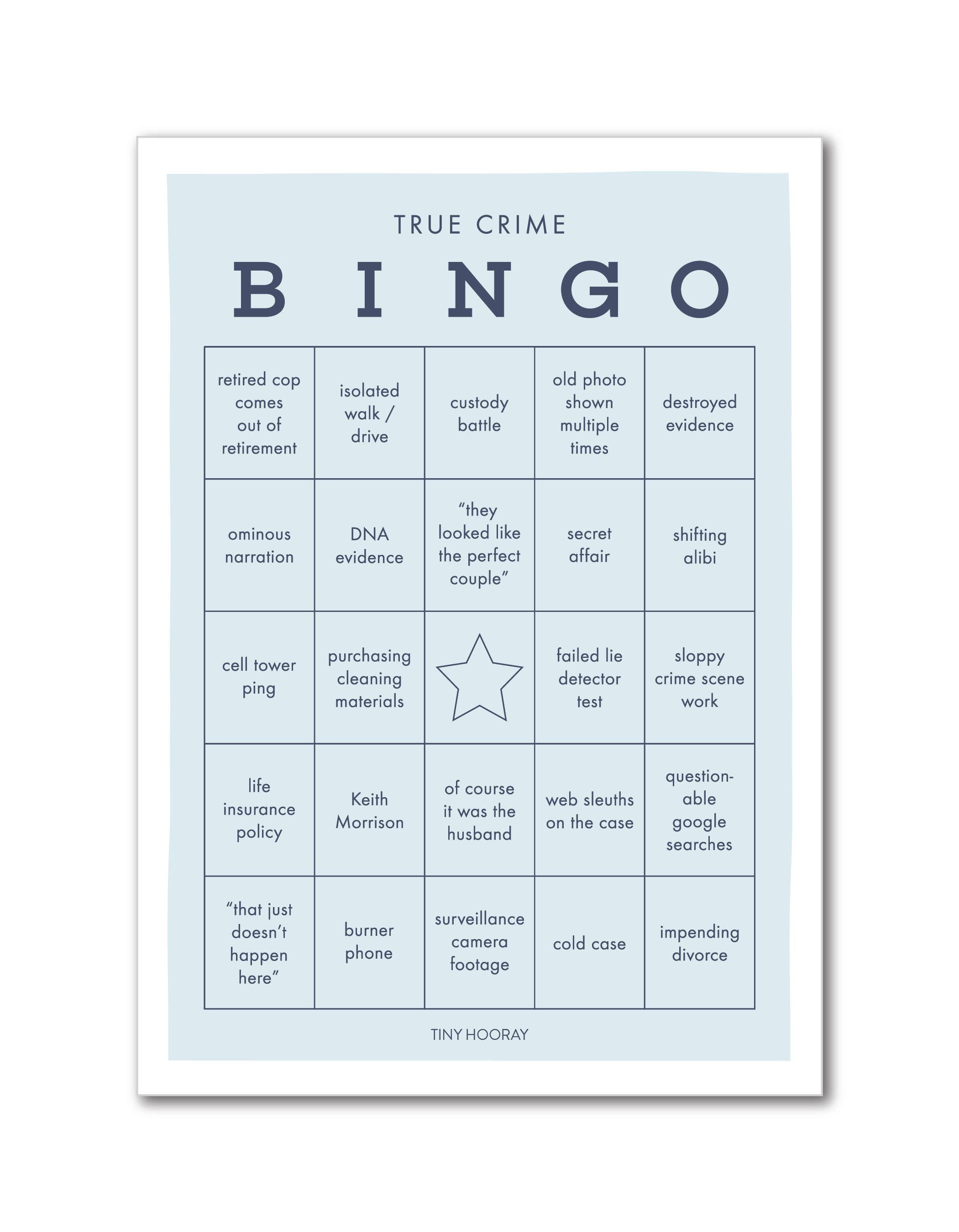 Tiny Hooray - True Crime Bingo Game