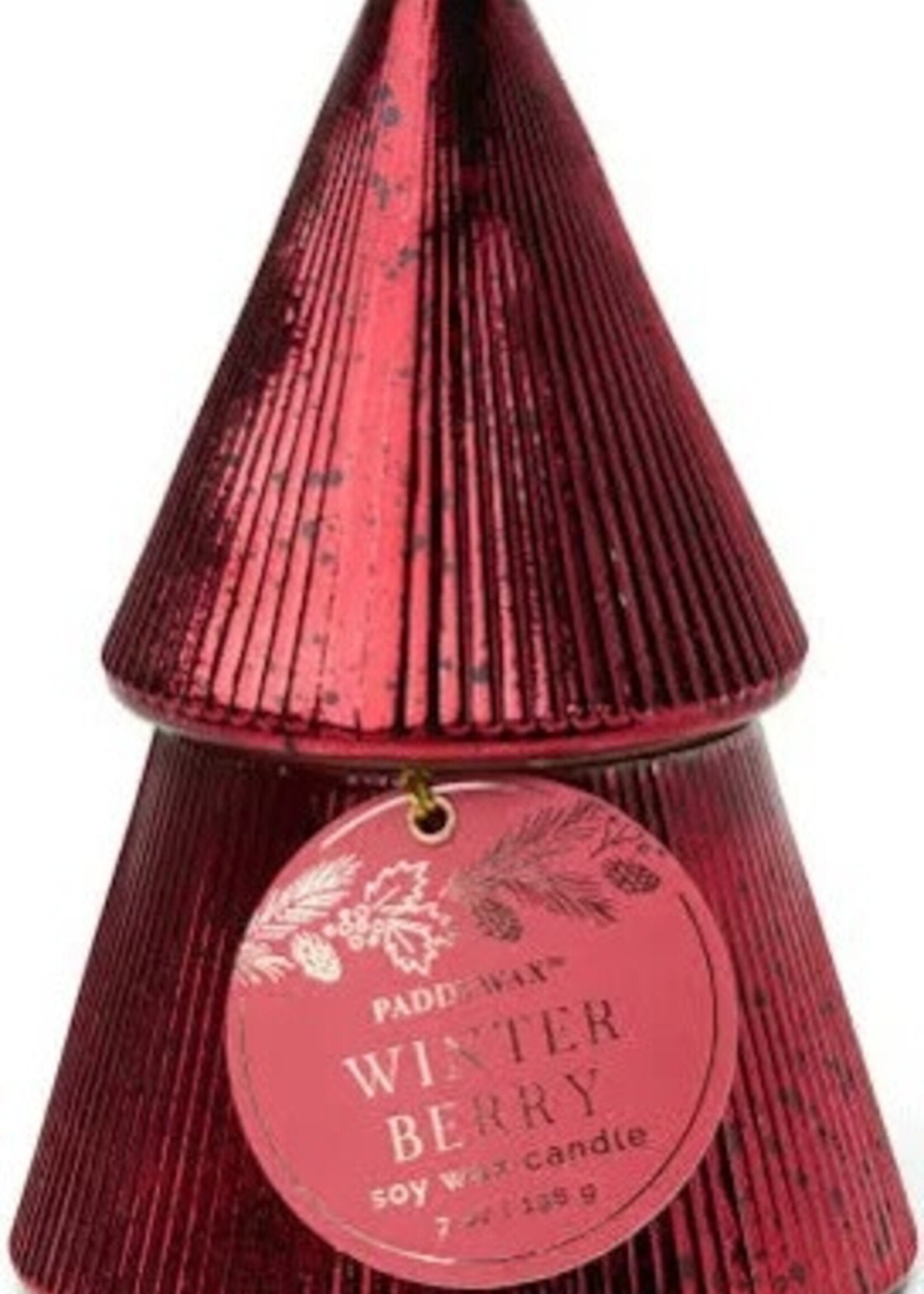 Paddywax Candles, Red Ribbed Mercury Stacked Tree Candle Winter Berry