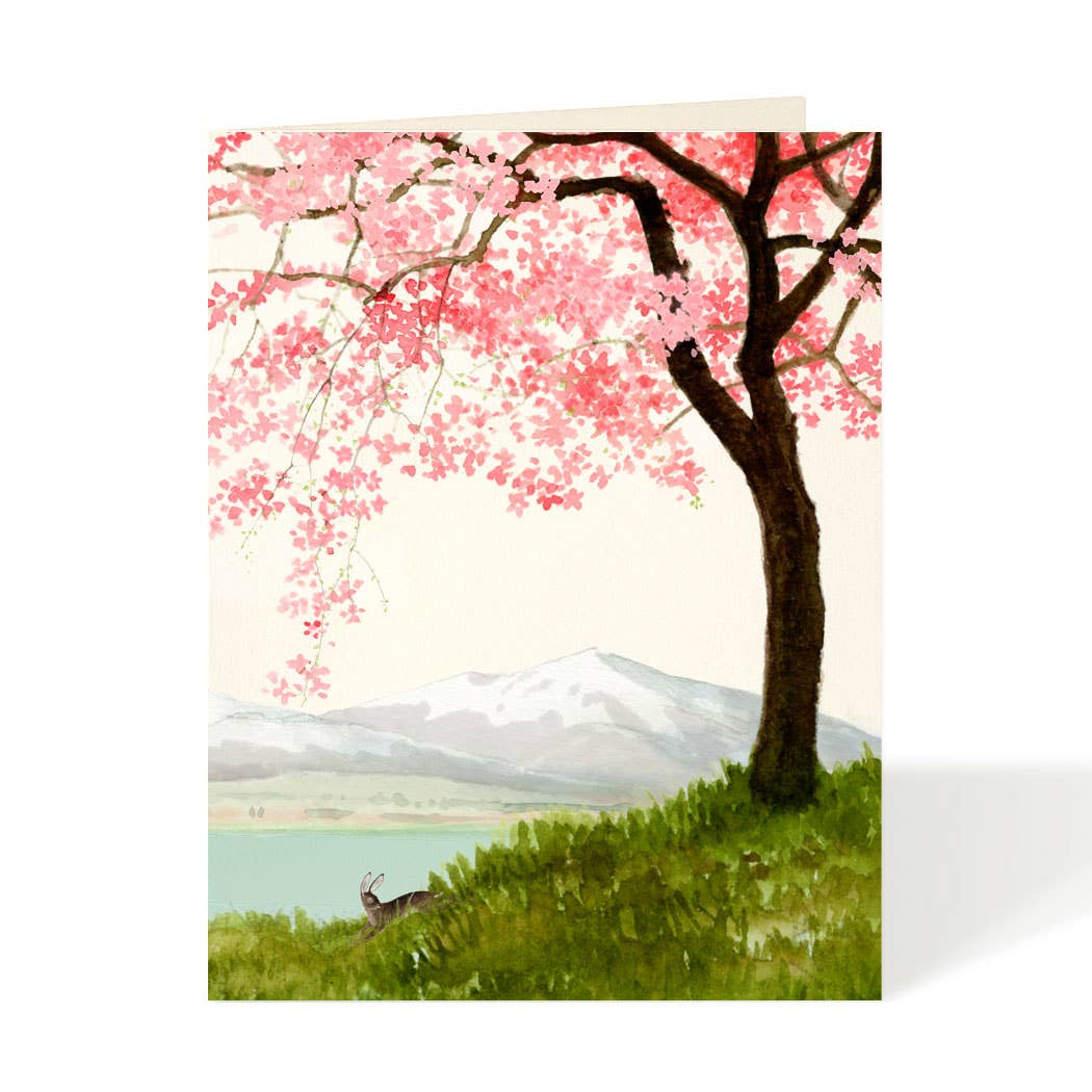 Felix Doolittle - Blossoms by the Bank - Scenic Flowering Tree Greeting Card