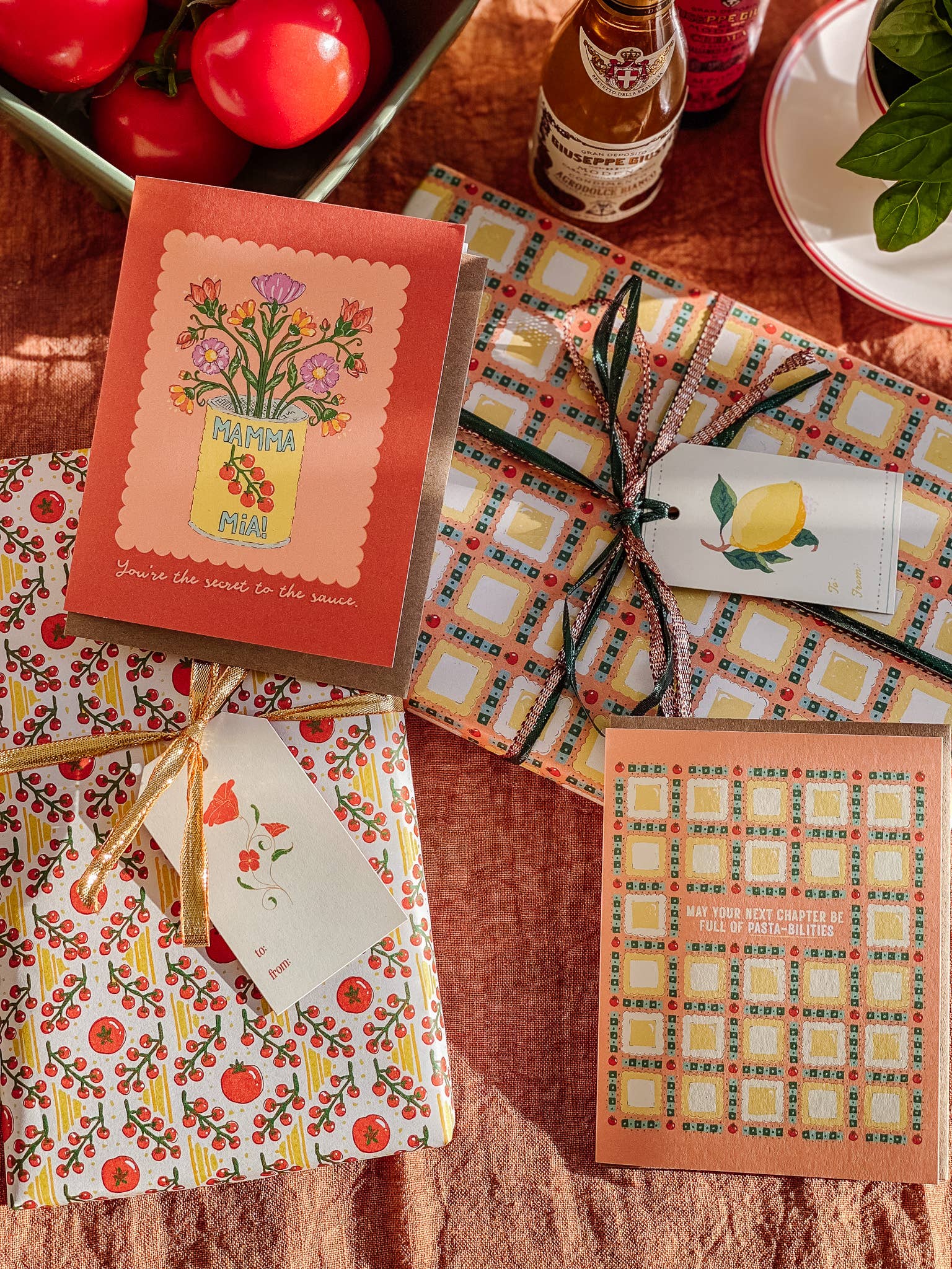 re:mused studio - Tomato Ravioli Gift Wrap Sheet - Double Sided