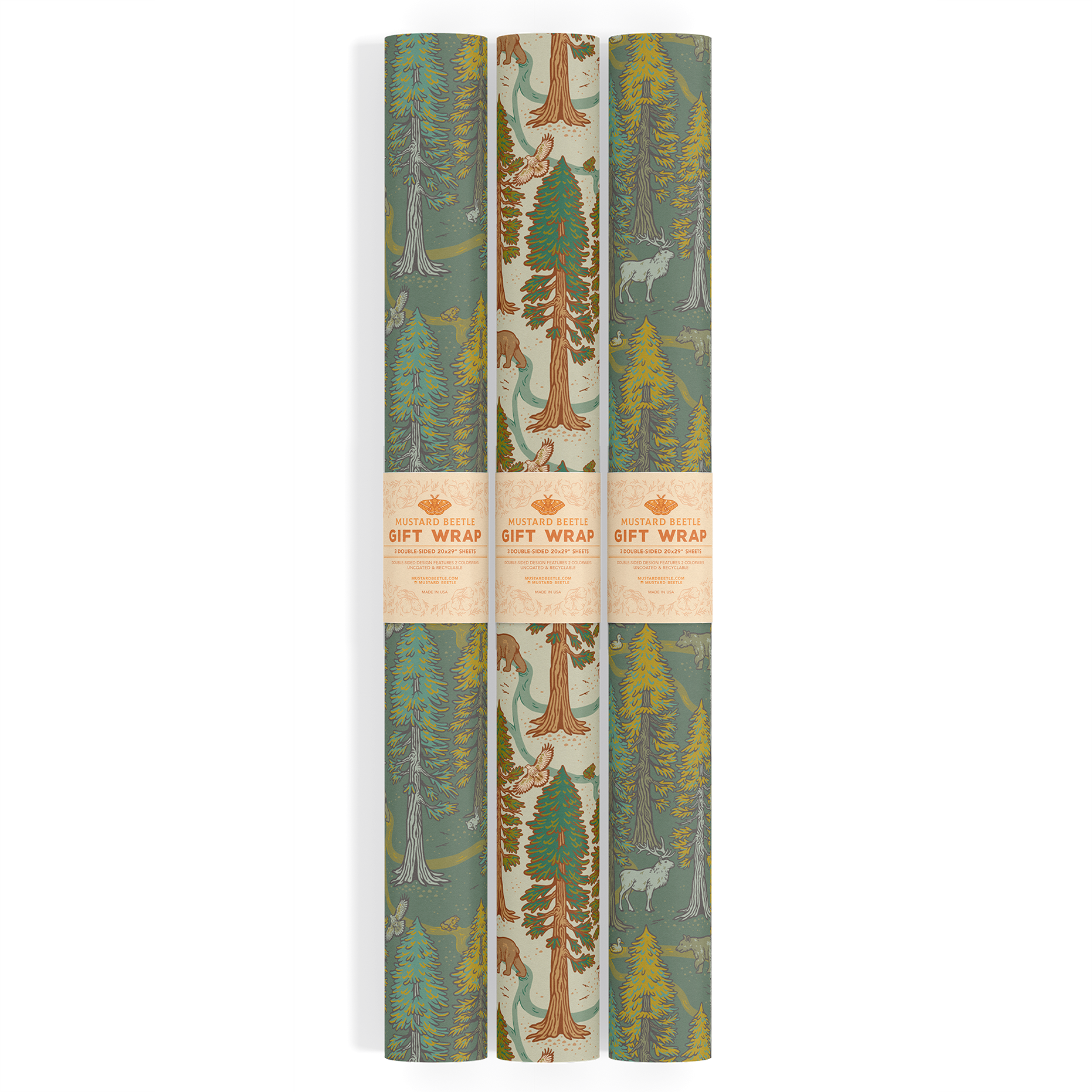 Mustard Beetle - Recyclable Gift Wrap / Wrapping Paper: Redwoods: Flat/Not Rolled