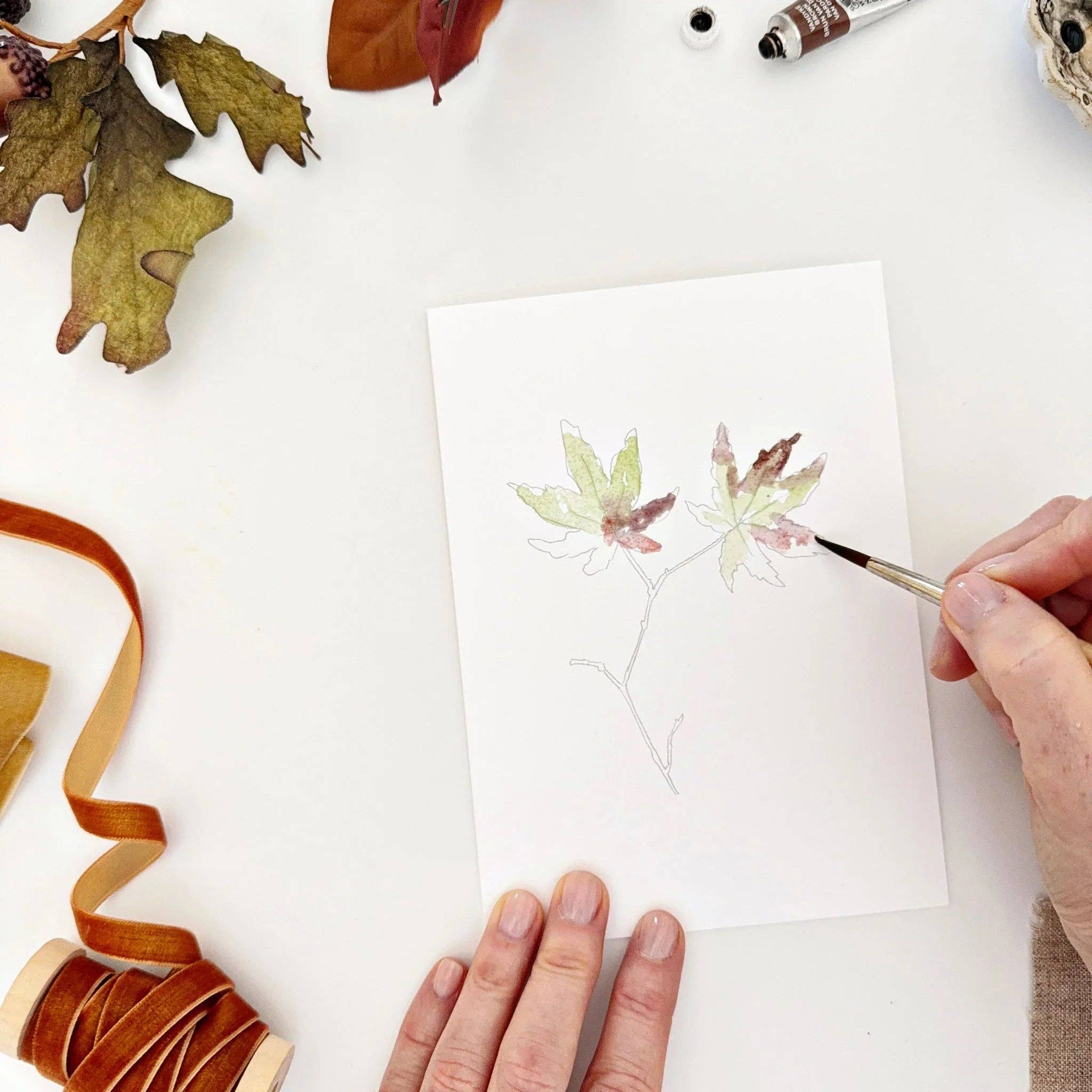 emily lex studio - Fall leaves paintable watercolor notecard set