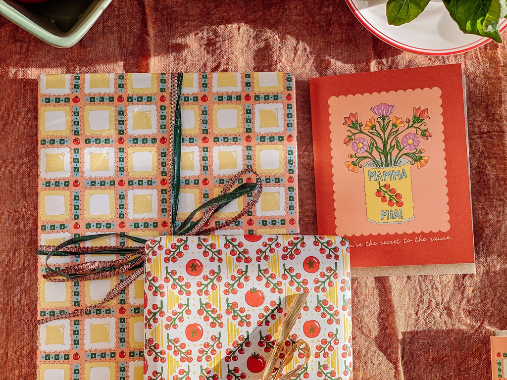 re:mused studio - Tomato Ravioli Gift Wrap Sheet - Double Sided