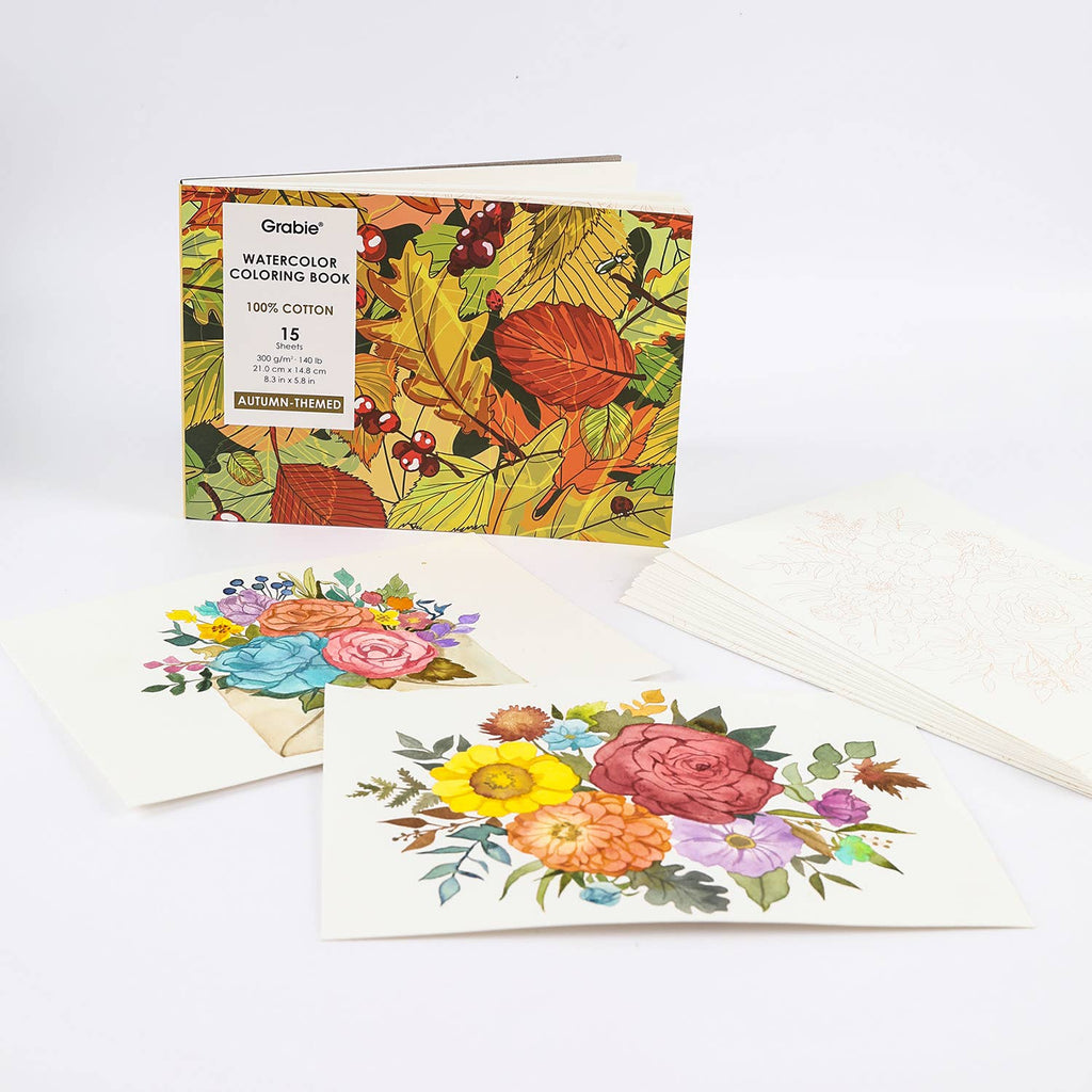 Grabie - 15 Sheets 140LB Autumn-Themed Watercolor Coloring Book