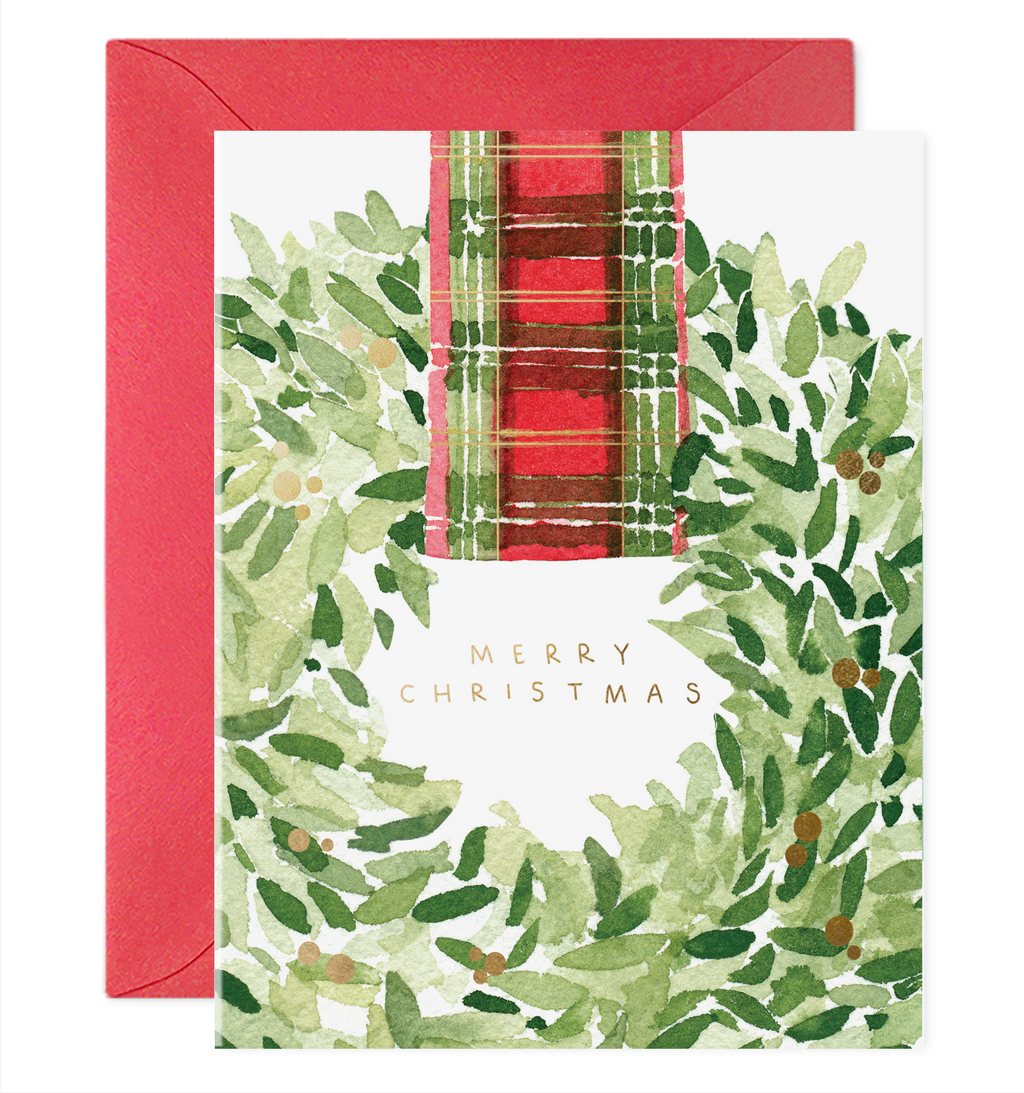 E. Frances Paper - Plaid Ribbon Wreath | Christmas Cards (Boxed Set of 6)