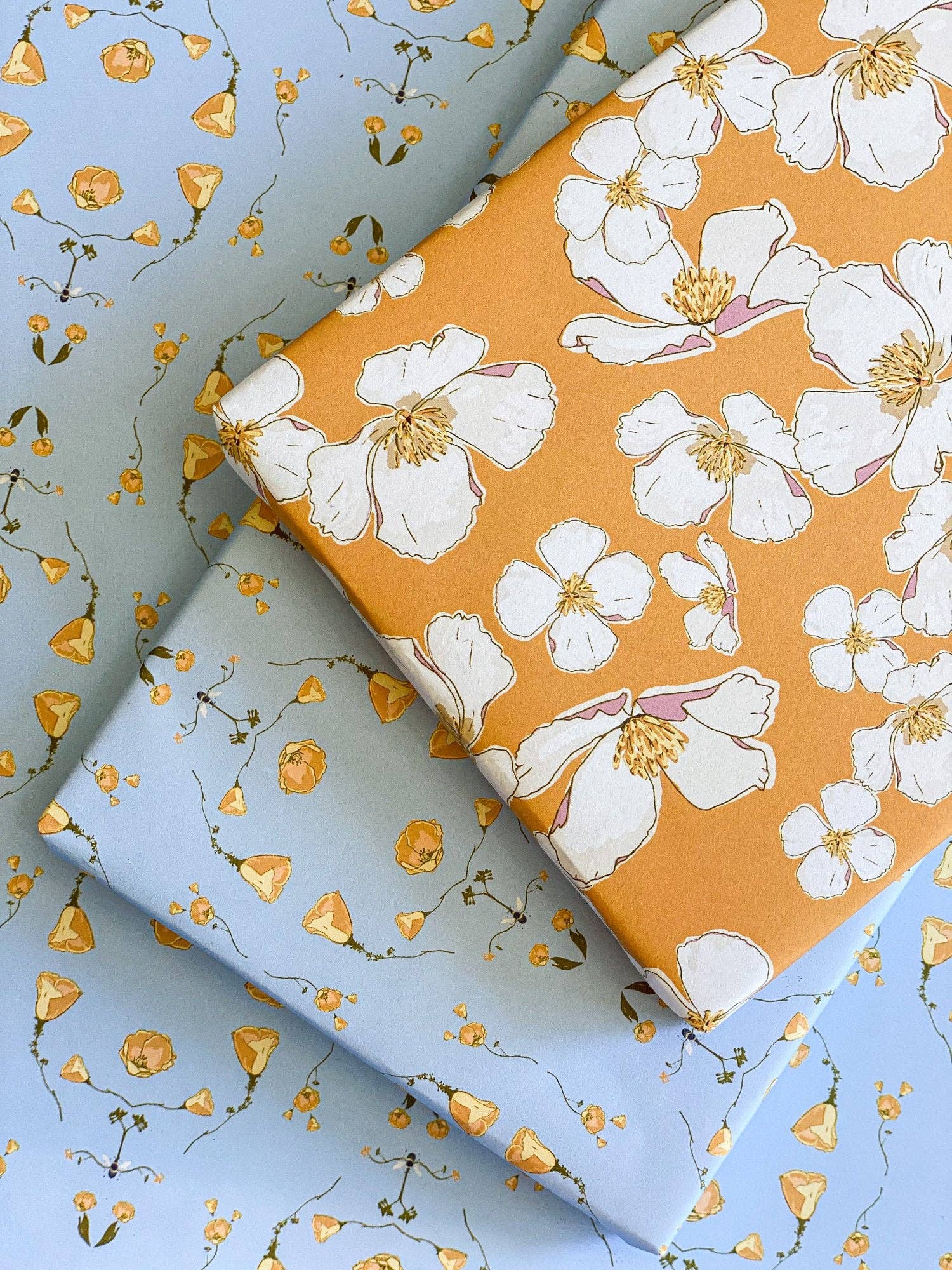 re:mused studio - California Poppy Gift Wrap Sheet – Double Sided: Single Sheets