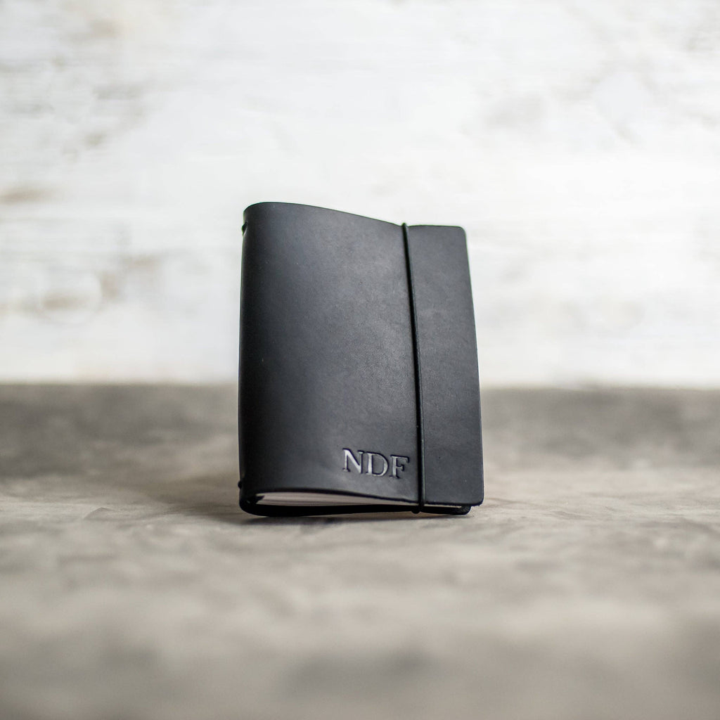 Ox & Pine - Refillable Leather Pocket Journal with Elastic Closure: Dark Brown / Lined Paper