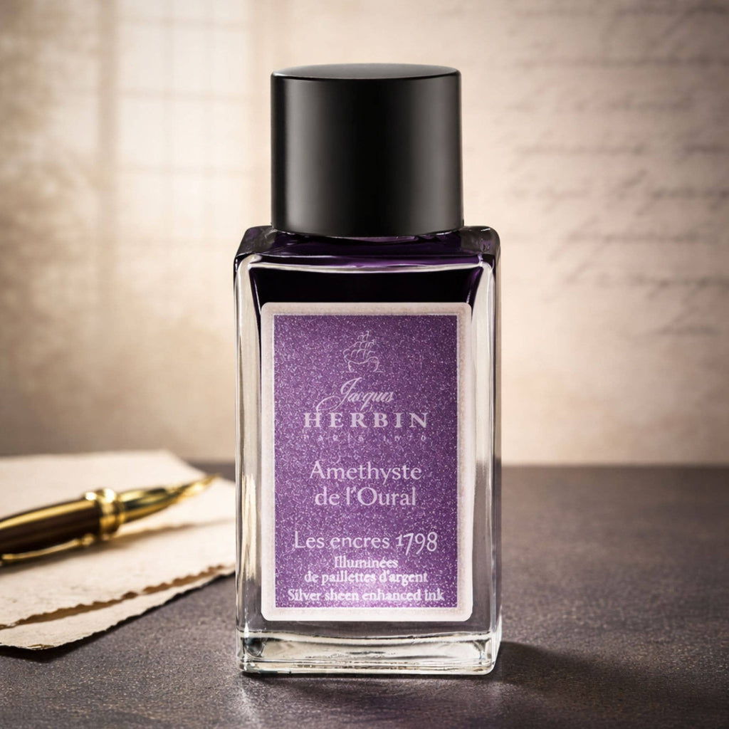 Herbin 1798 Anniversary Inks w/ Silver Shimmer - 15ml : Diamant Bleu (Blue Diamond)