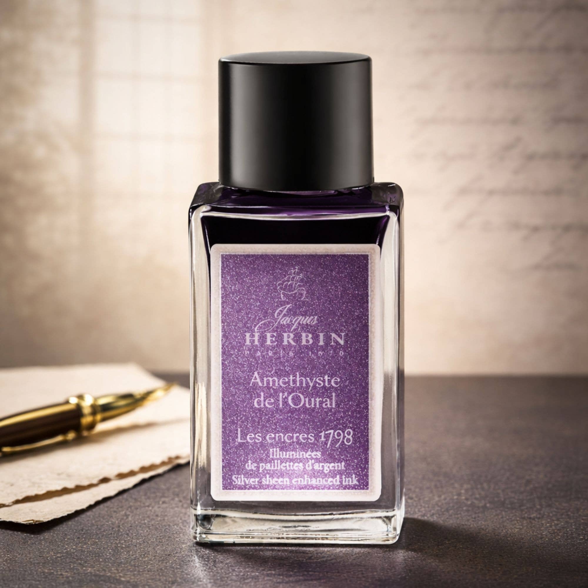 Herbin 1798 Anniversary Inks w/ Silver Shimmer - 15ml : Amethyst de L'Oural (Ural Mountains Amethyst)
