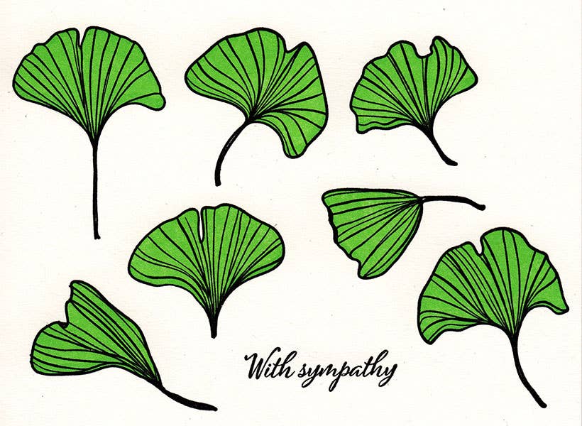 Lady Pilot Letterpress - Gingko Sympathy Greeting Card
