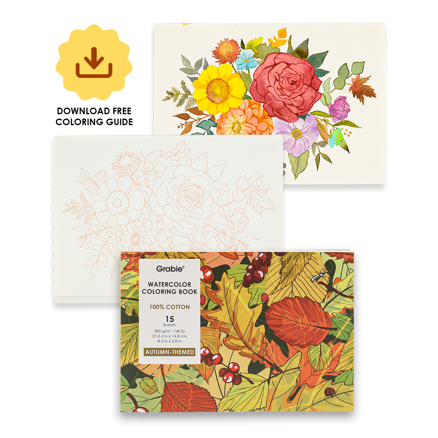 Grabie - 15 Sheets 140LB Autumn-Themed Watercolor Coloring Book