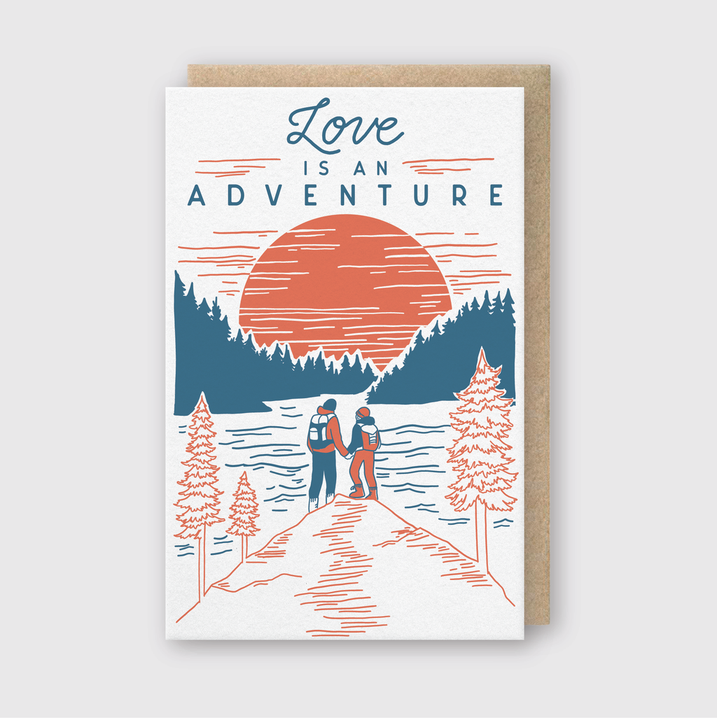 Pike Street Press - Letterpress Love Greeting Card – Adventure Hikers: 5.33x 3.45