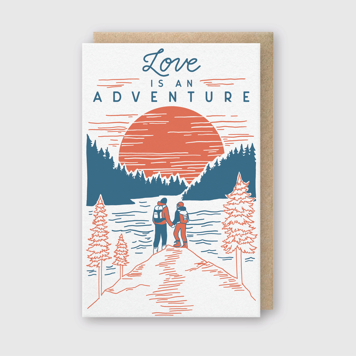 Pike Street Press - Letterpress Love Greeting Card – Adventure Hikers: 5.33x 3.45