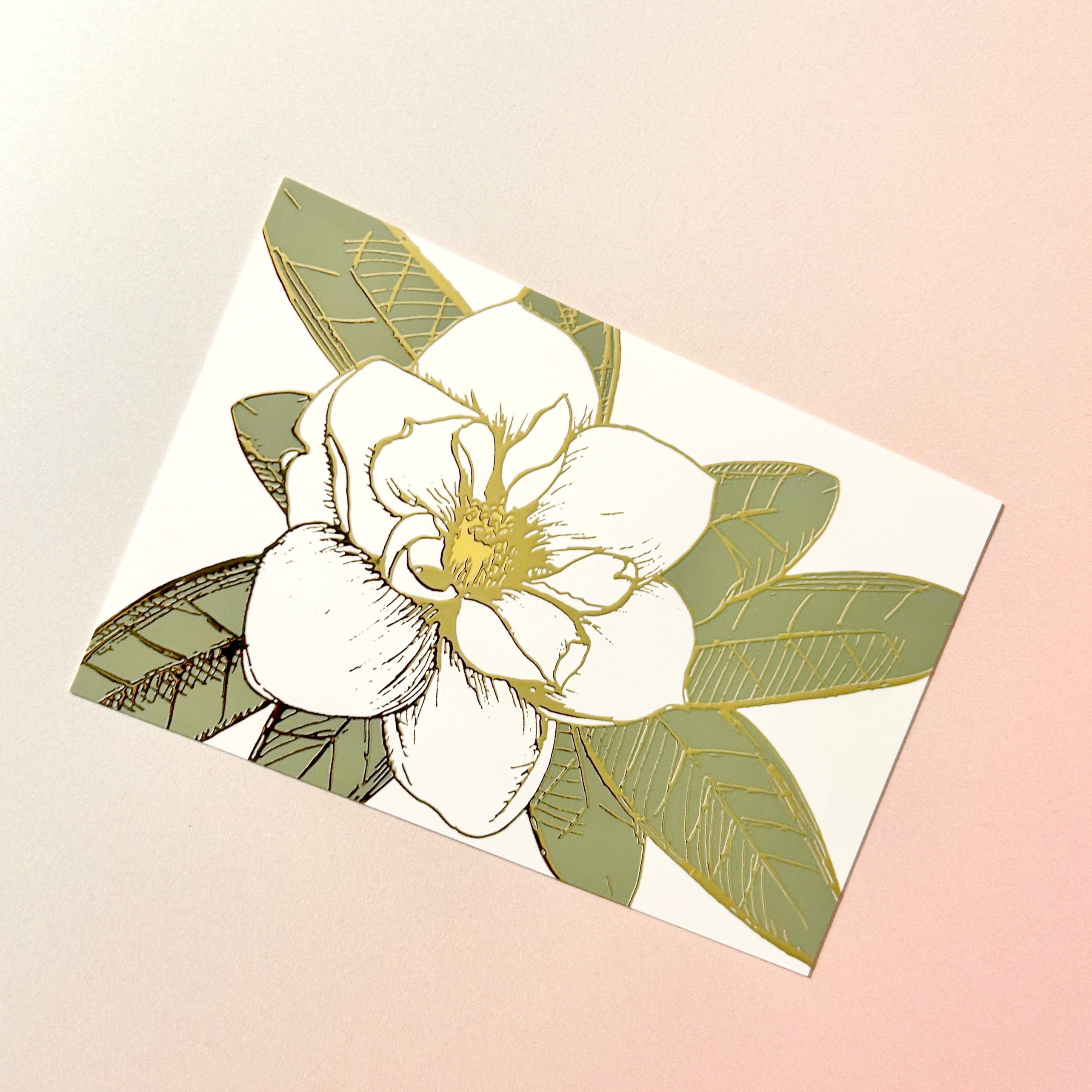 Statement Goods - Magnolia Gold Foil Postcard, White Background