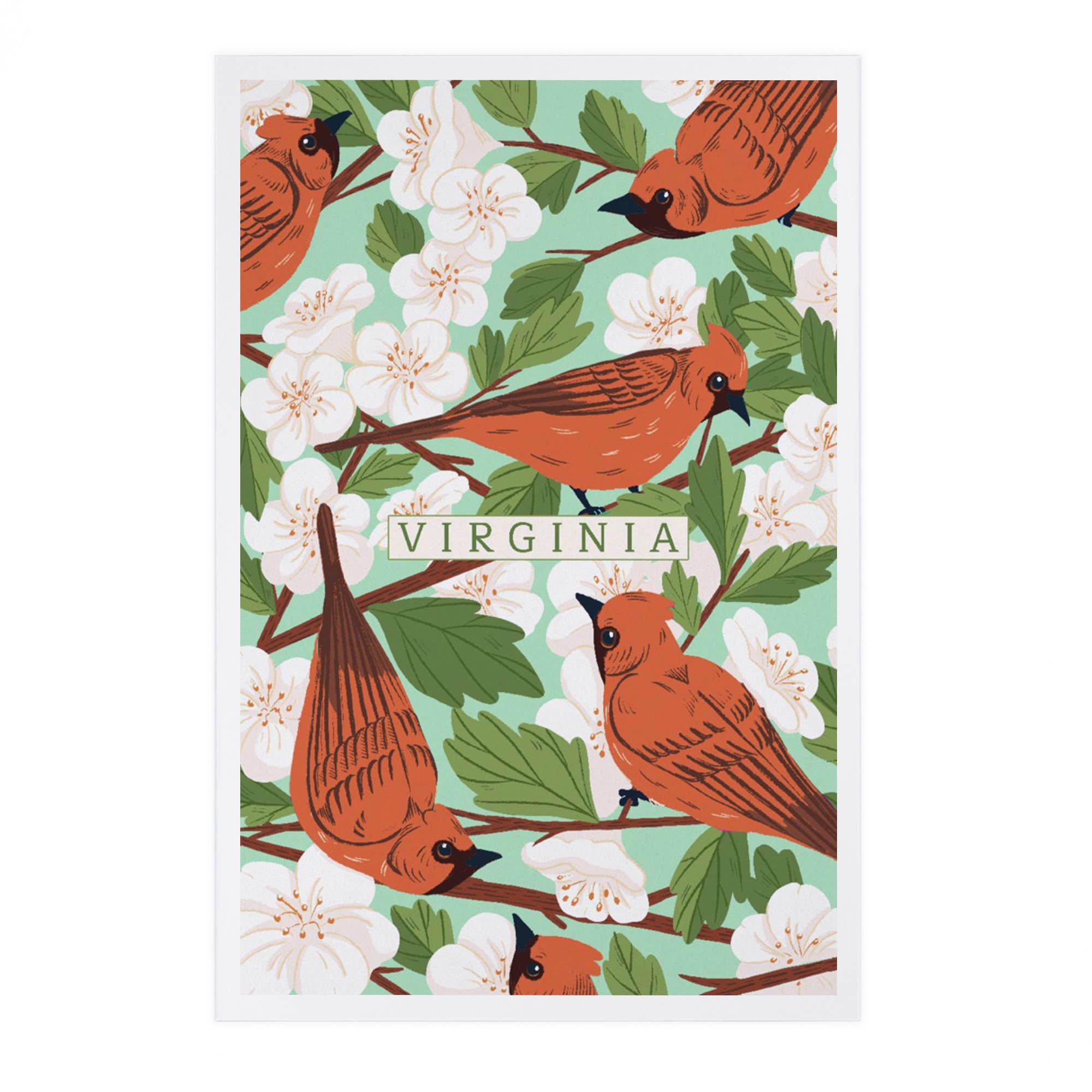 Lantern Press - PREMIUM POSTCARDS Virginia, Cardinal & Hawthorn Pattern