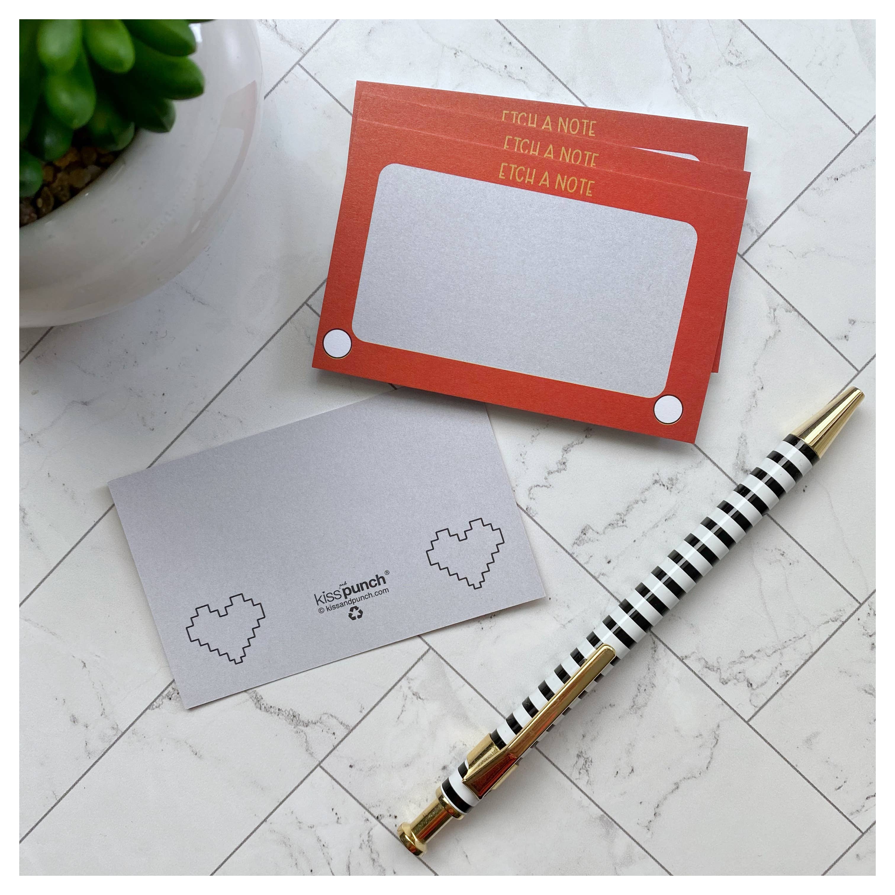 Kiss and Punch - Etch a Note Minis™ - Flat Notecard Set of 60 - 80s GenX Kid