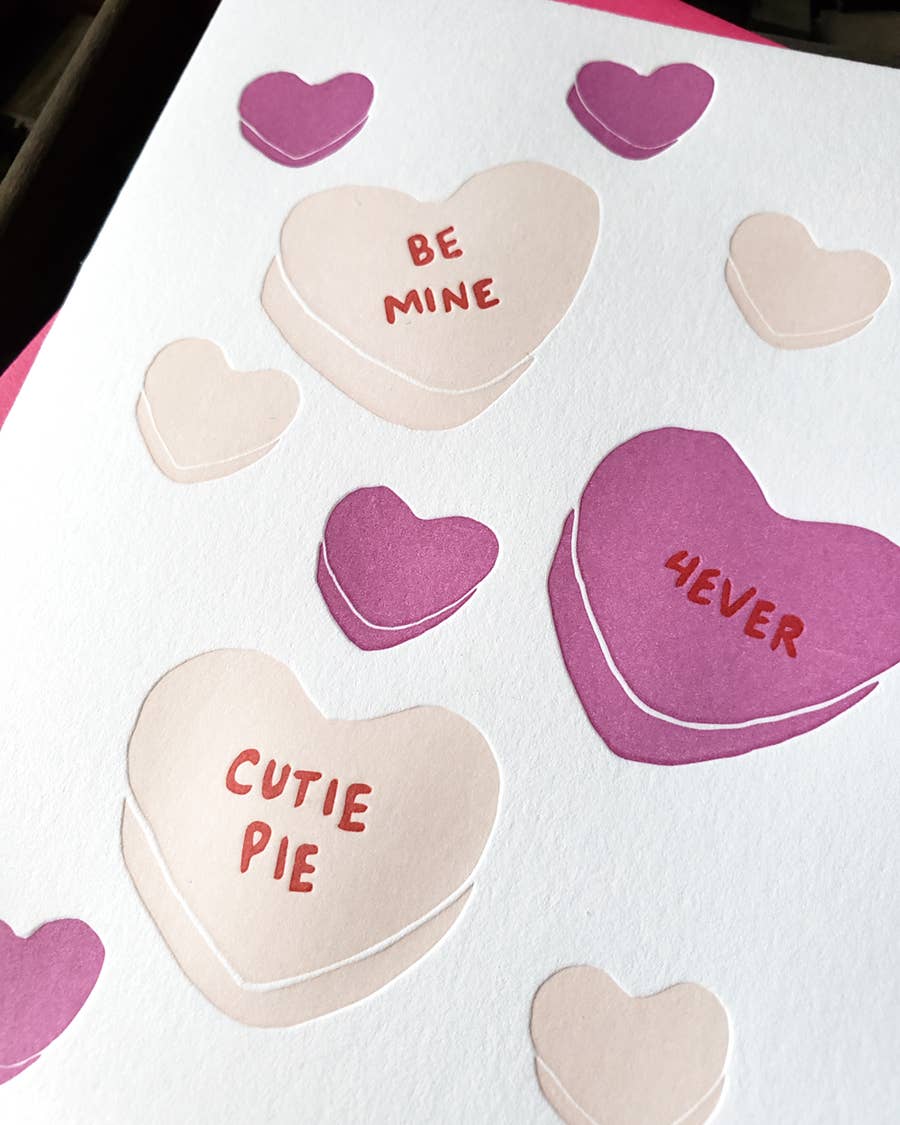 Iron Leaf Press - Candy Hearts Letterpress Greeting Card