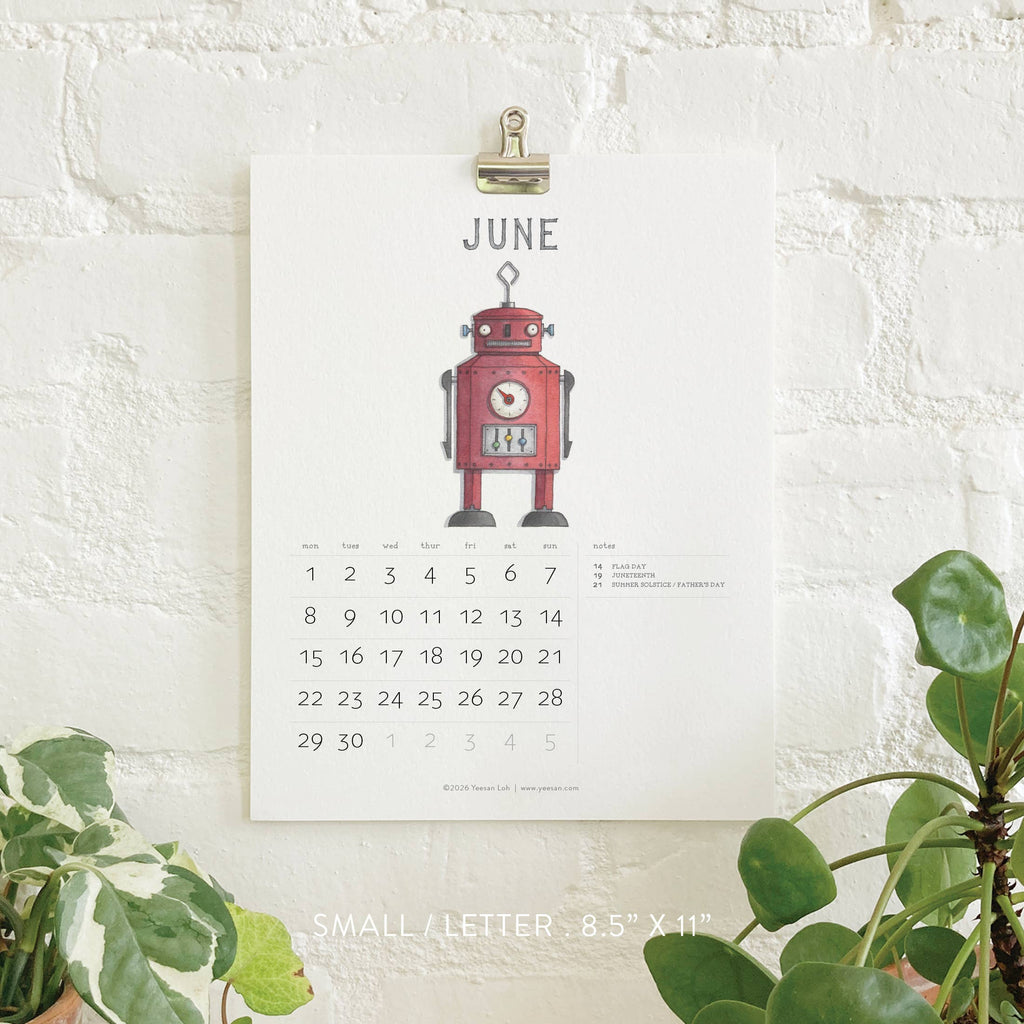Yeesan Loh - 2026 Calendars: Robots: MON-SUN / Standard/Classic