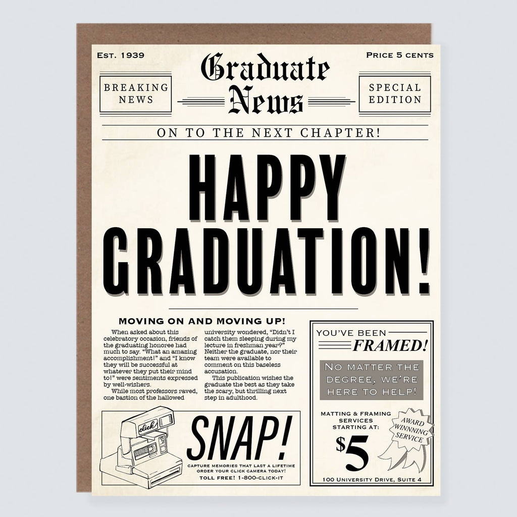 Morgan Swank Studio - Vintage Newspaper Punny Graduation Card