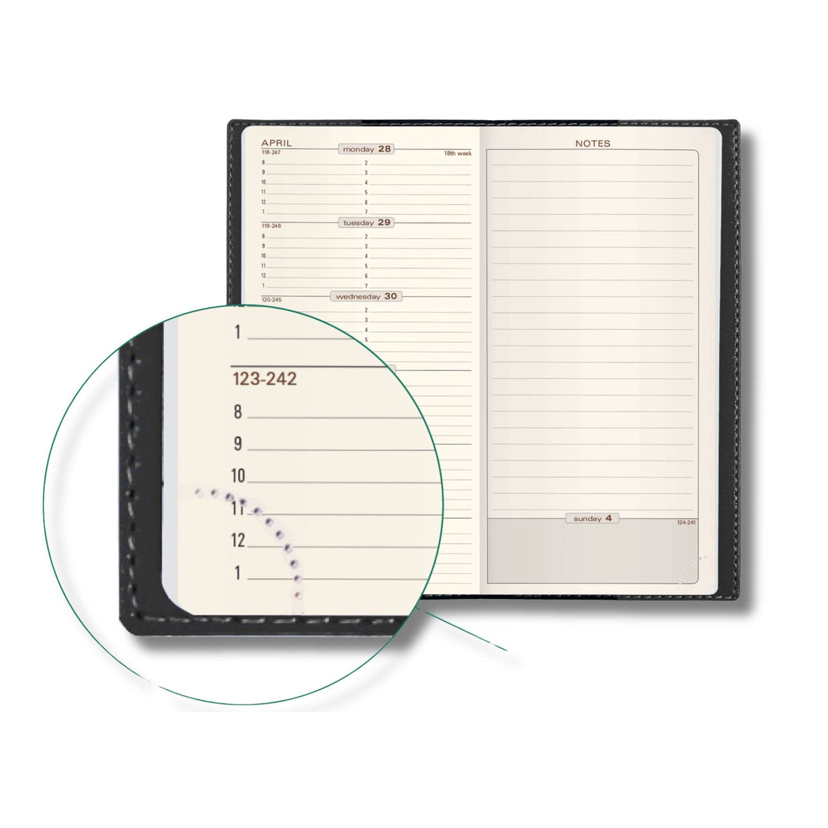2027 "Space 17" Slim Weekly Planner - Genuine Leather Cover: Black
