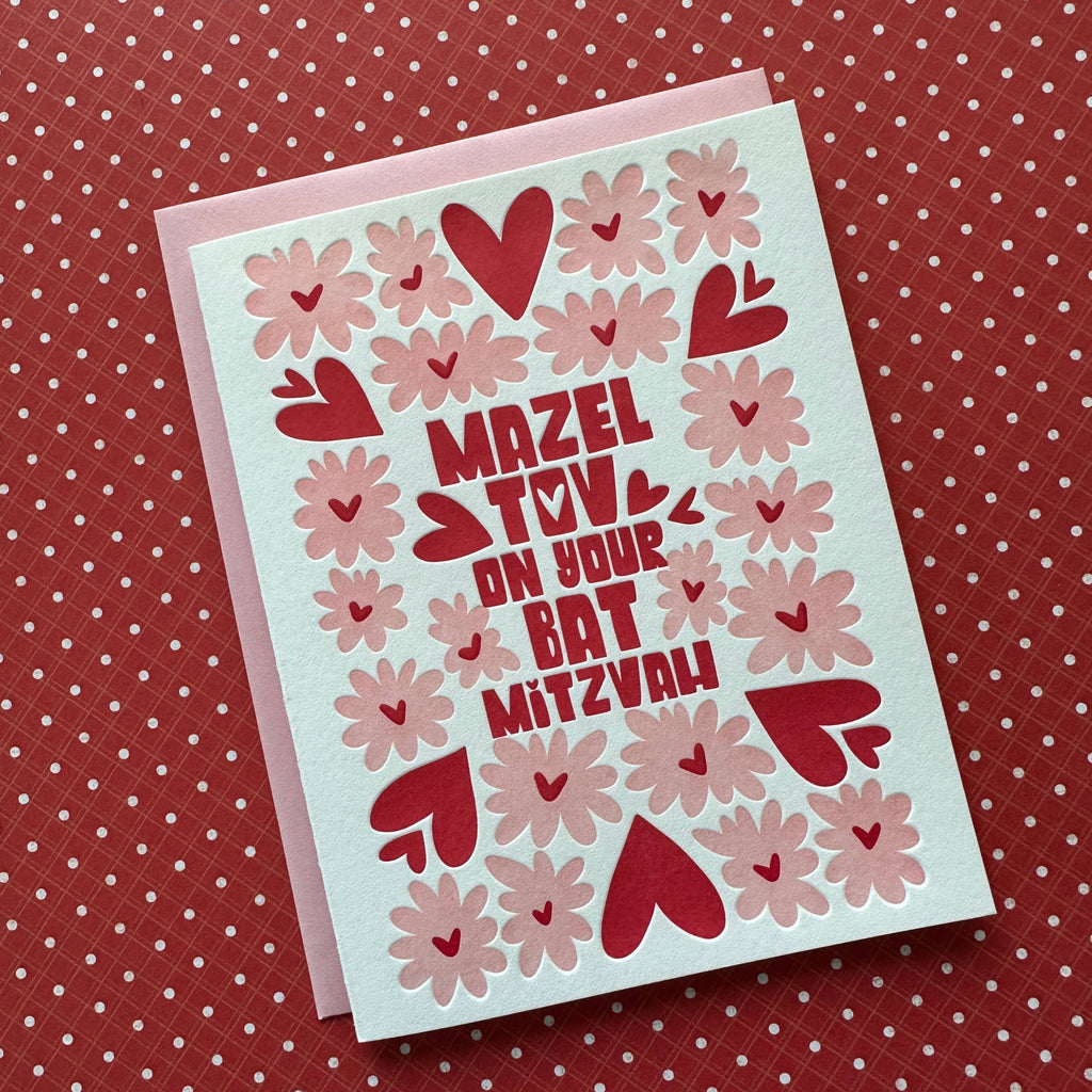 Lucky Bee Press - Bat Mitzvah Floral Heart - letterpress card